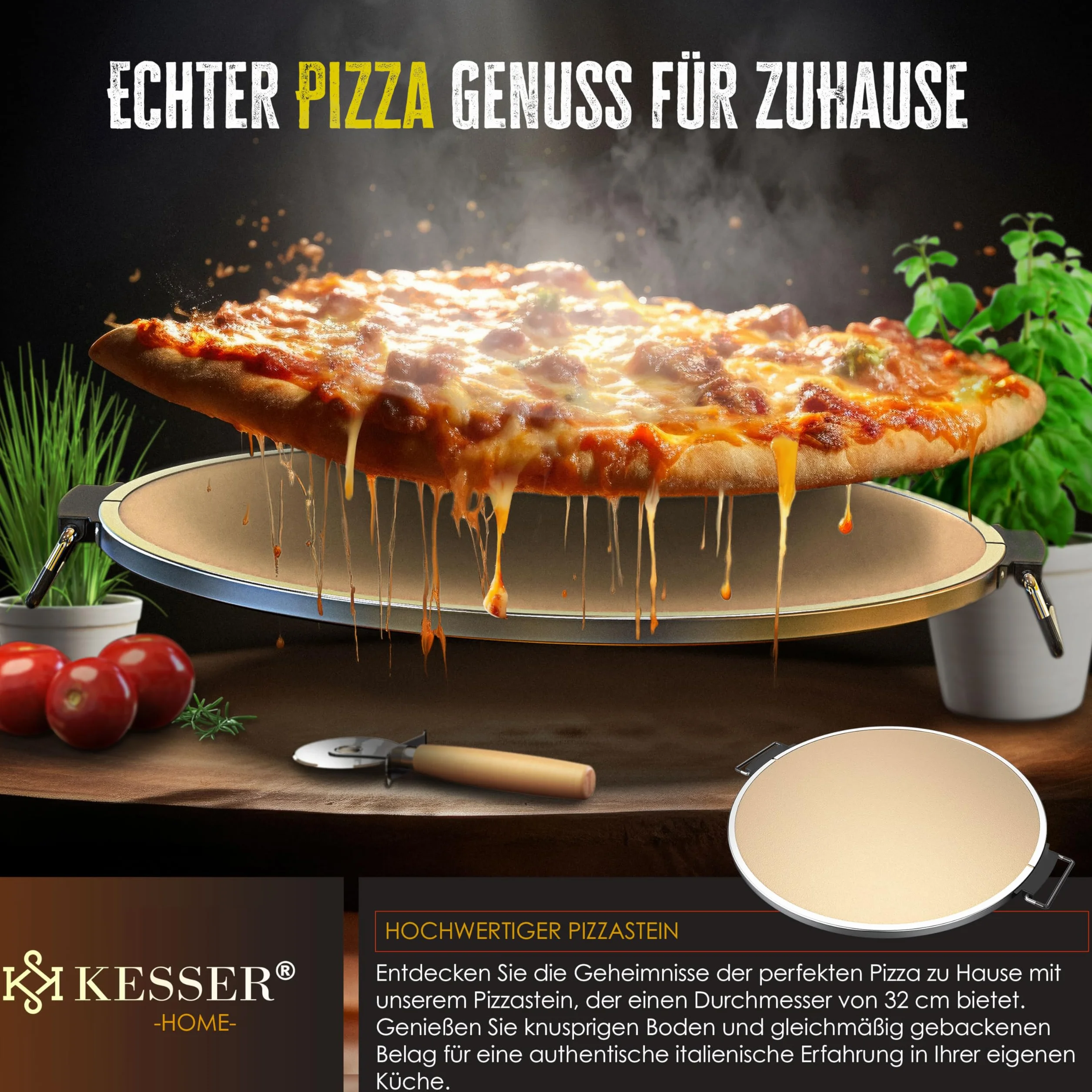 KESSER Horno eléctrico para pizza 400°C 1200W 32 cm placa piedra ignífuga temporizador 5 niveles
