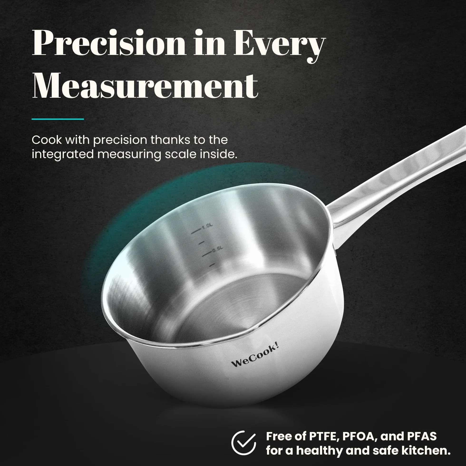 WECOOK! Cazo Inducción Acero Inoxidable 18/10 16 cm 1.5 Litros Base Capsulada Tricapa