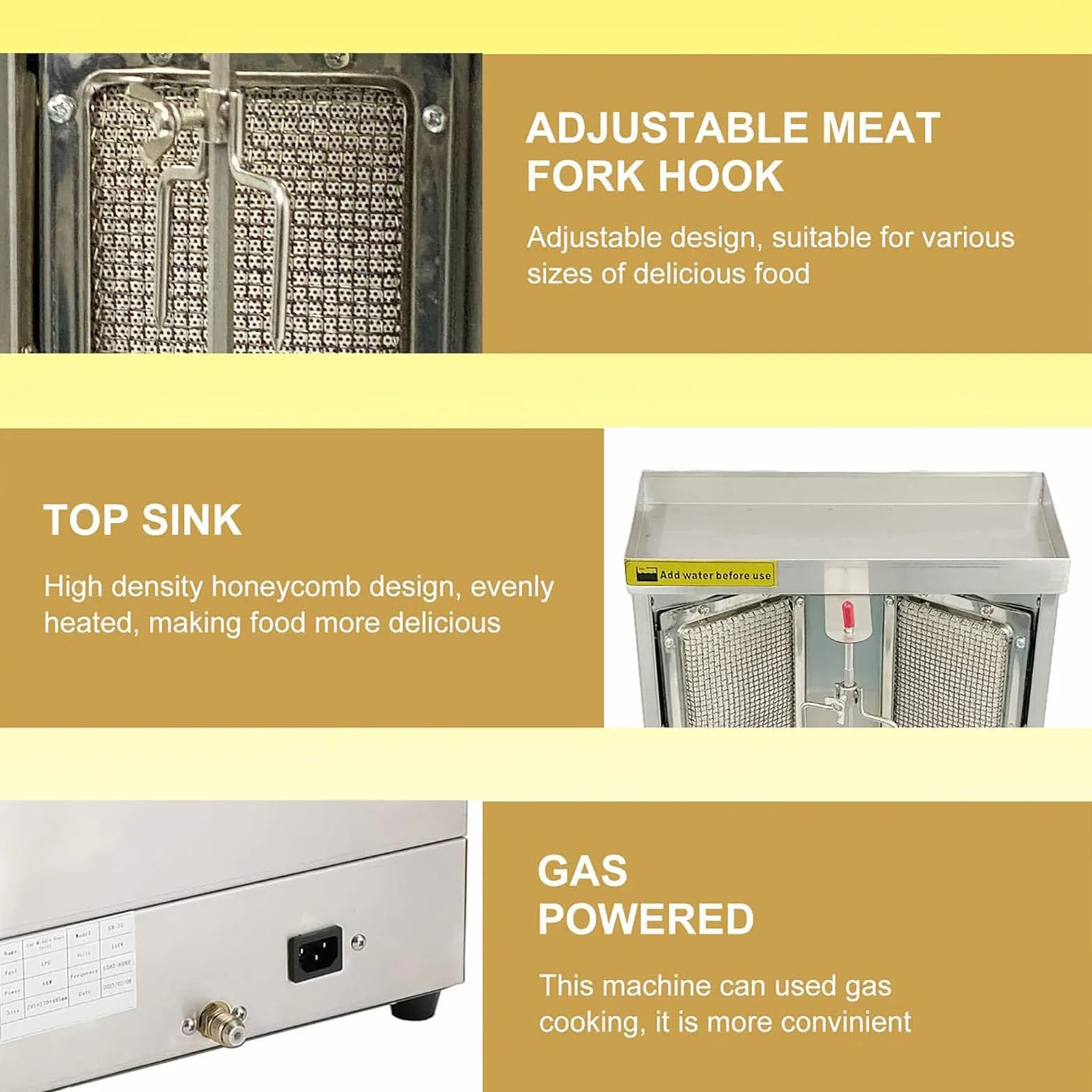 Máquina Comercial de a Gas Máquina Vertical de Kebab de GLP Horno Asador para Barbacoa Sin Humo (2 Quemadores) para Asado de Pollo, Asado de Pavo, Tacos, Asado, Carne de Res,Pan