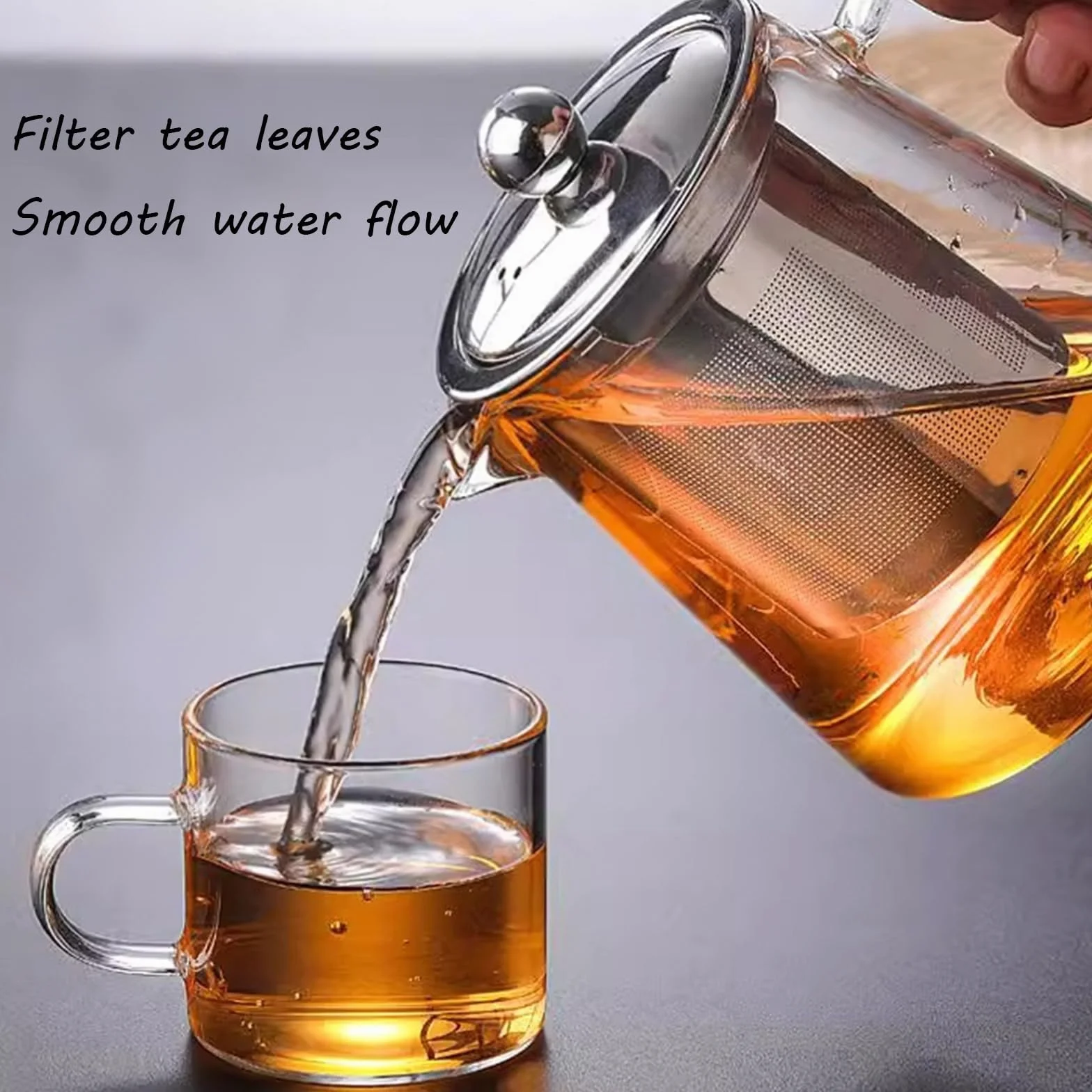 Tetera de Cristal con Colador 950 ml, Vidrio de Borosilicato, Apta para Lavavajillas