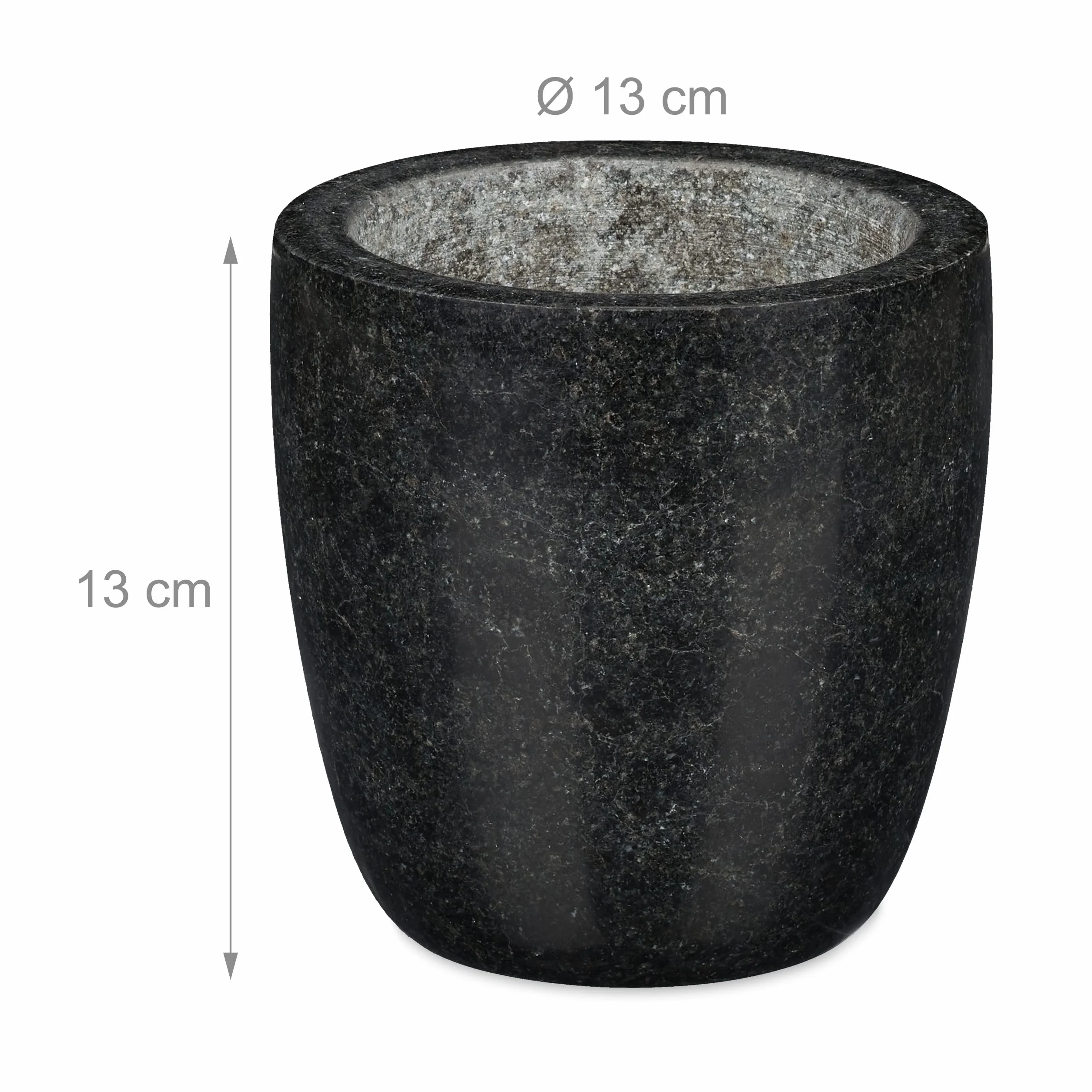 Relaxdays Mortero Granito con Mano, Resistente, Duradero, Especias, Hierbas, Moledor Piedra Pulida, 13cm Ø, 500ml, Negro