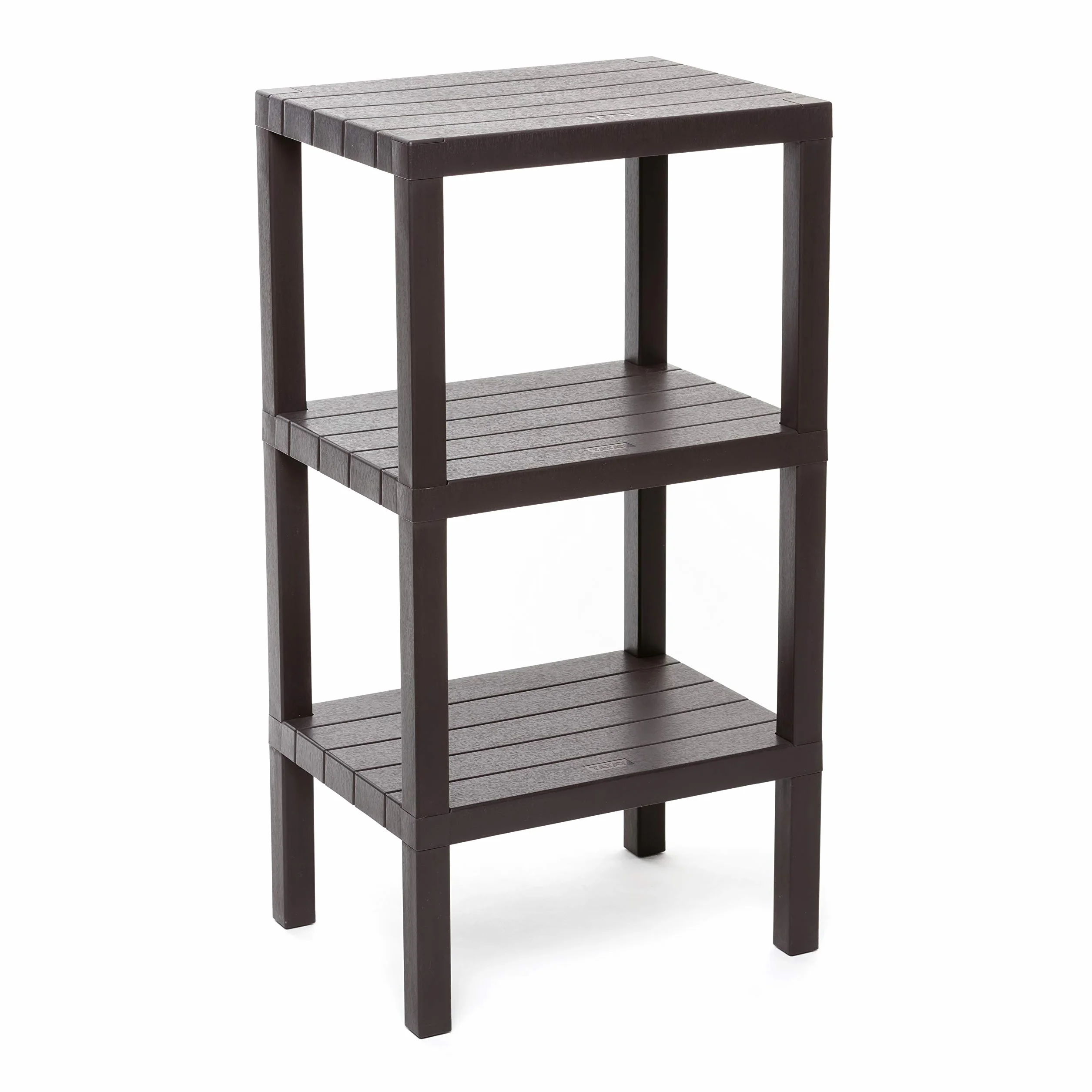 TATAY Estanteria Baño de 3 Alturas | Resistencia a la Humedad | Incluye Fijación con Tornillos y Compatible con Sistema Quick Fix | Ideal Interior y Exterior | Peso hasta 30kg - Modelo Lombok - Marron
