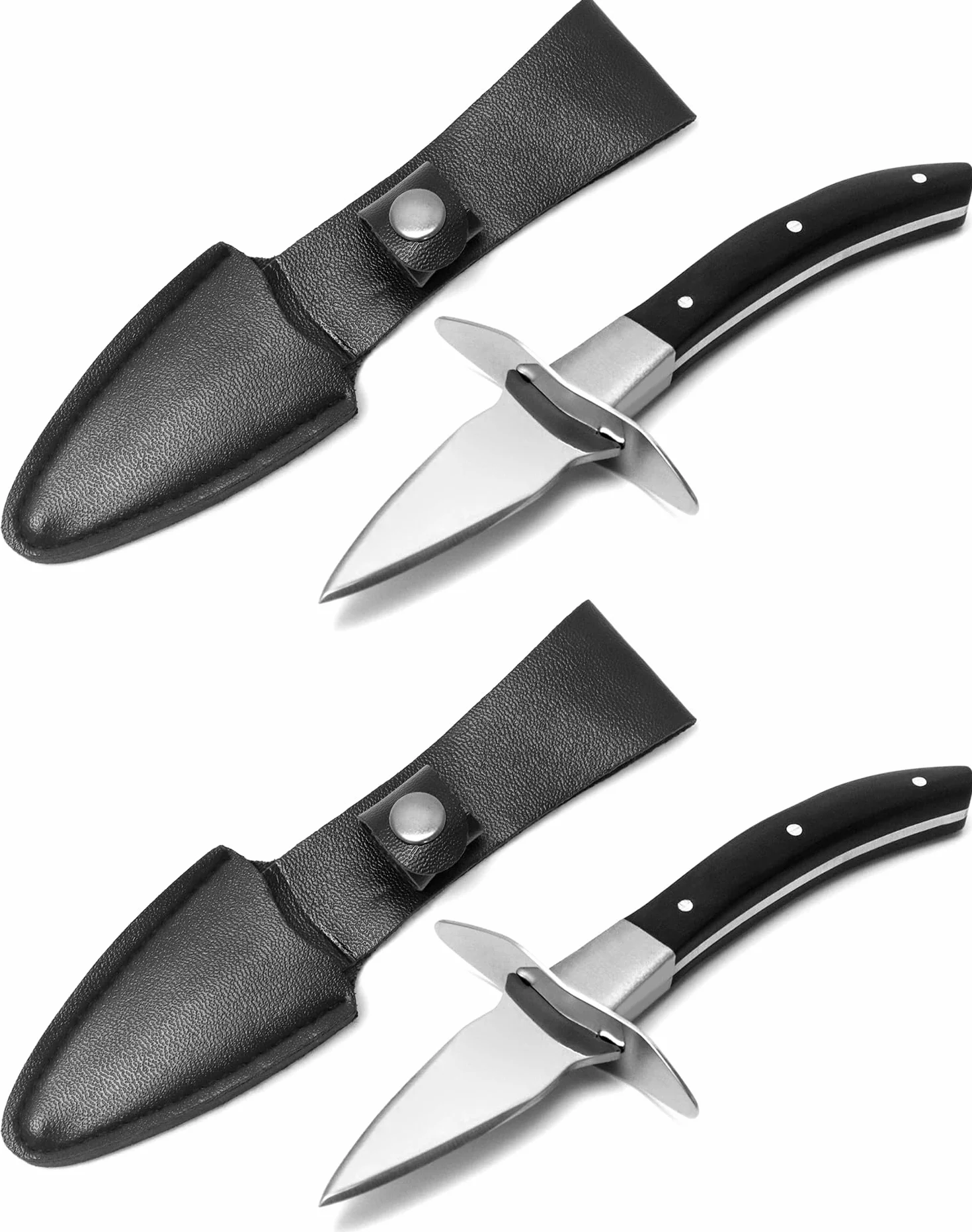 QWORK® 2 piezas Cuchillo para ostras, cuchillo para ostras con funda de cuero, hoja de acero inoxidable con mango de madera de alta calidad