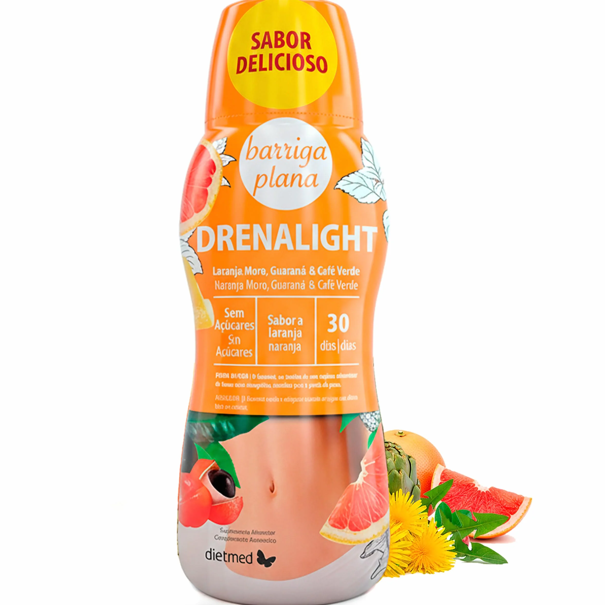 DietMed Drenalight Barriga Plana Solución Oral 600 ml Naranja Roja Moro 400 mg Guaraná 300 mg Café Verde 300 mg