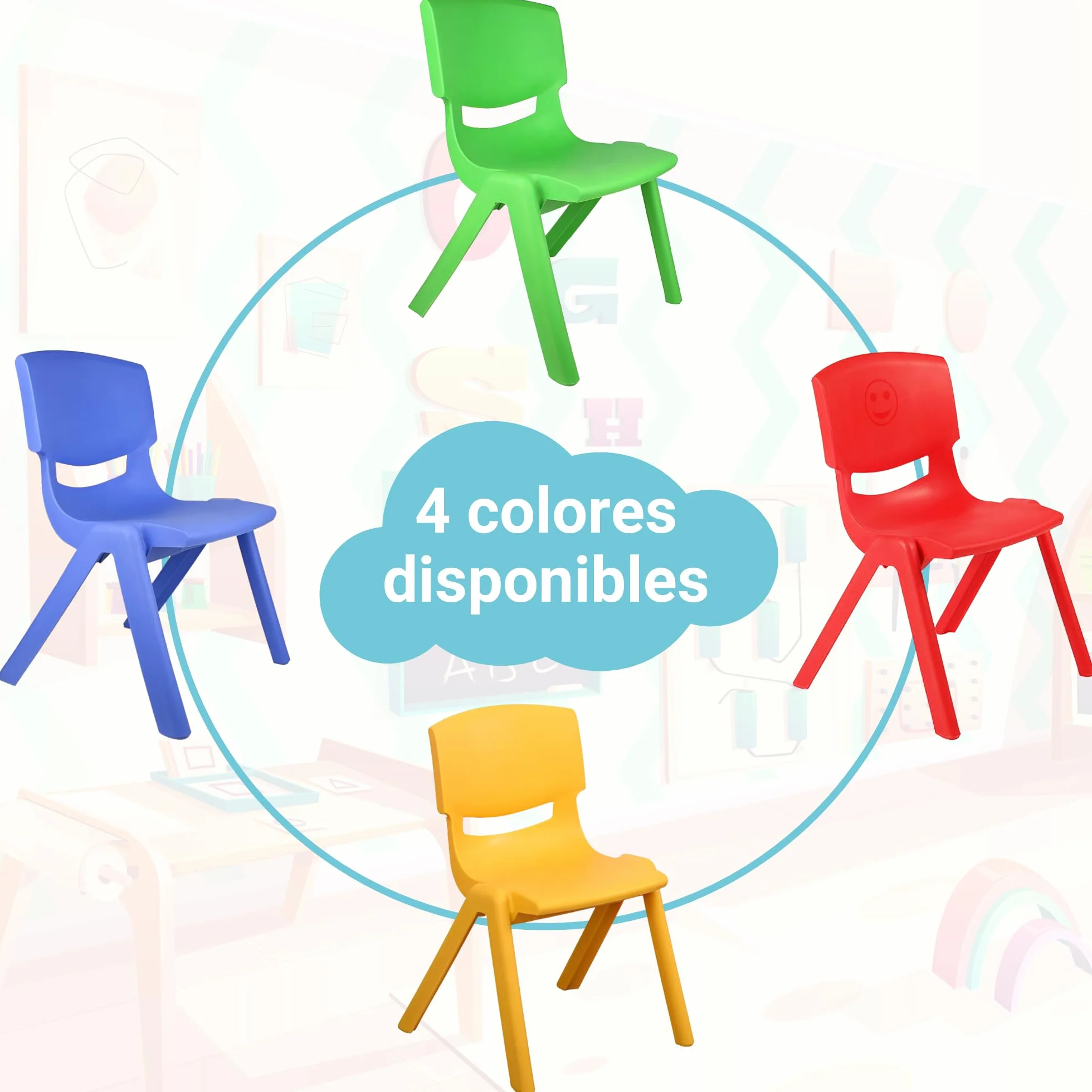 Silla Infantil de Plástico Élite Ideal para Centro Infantil y Hogar – Resistente, Segura y Sin Montaje Requerido - Talla 3 (Altura 34 cm), Amarillo