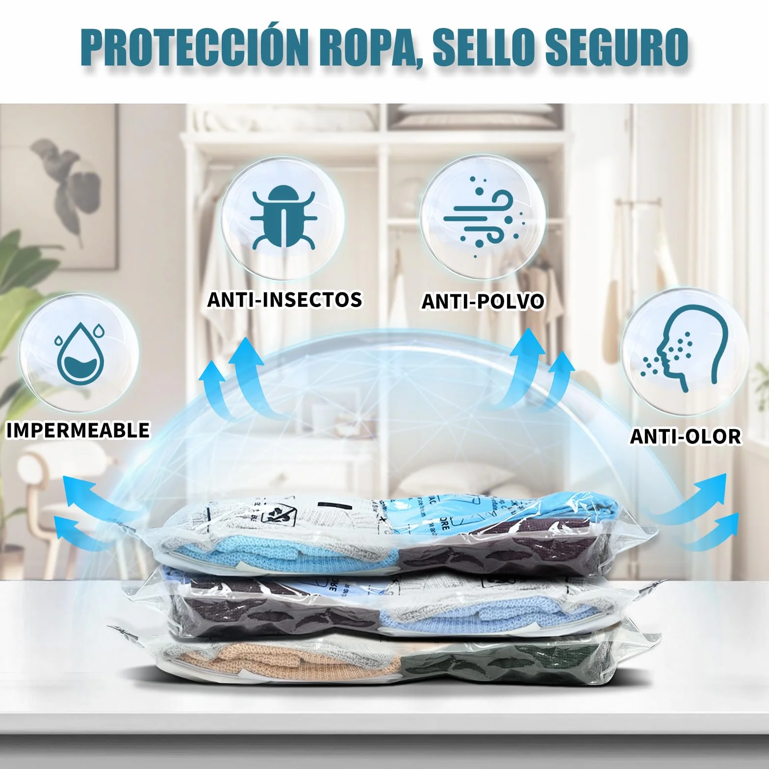 Bolsas de Almacenamiento al Vacío Accenter 5 Piezas 3XL 100x80cm 80x60cm Ahorra Espacio