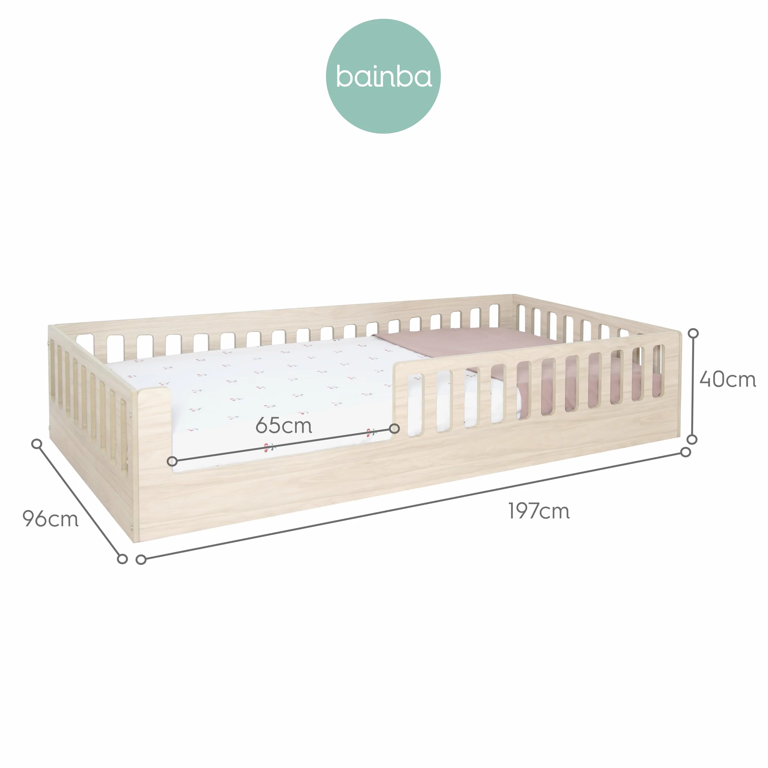 Bainba Cama Montessori BARROTES Creta 90x190 cm (Entrada Izquierda)