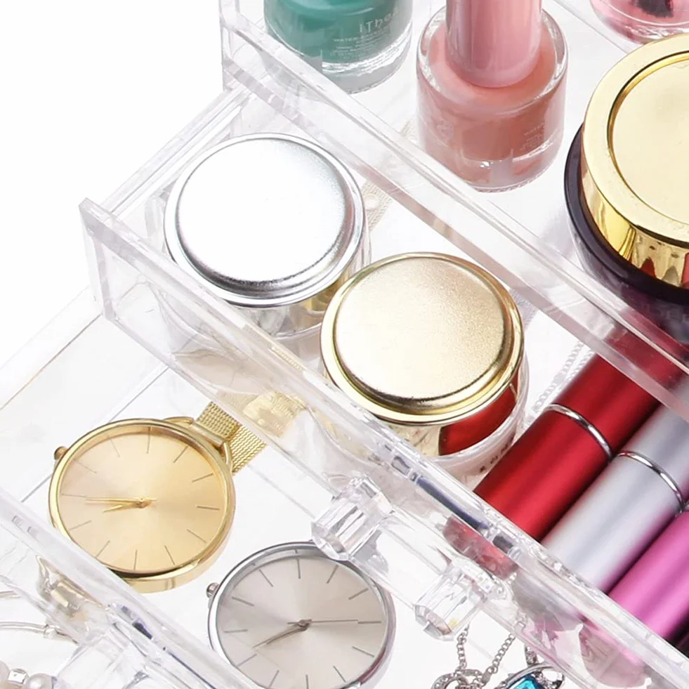 Organizador de Maquillaje Cosméticos Caja Grande 4 Cajones,Acrílico Transparente (4 Cajones)