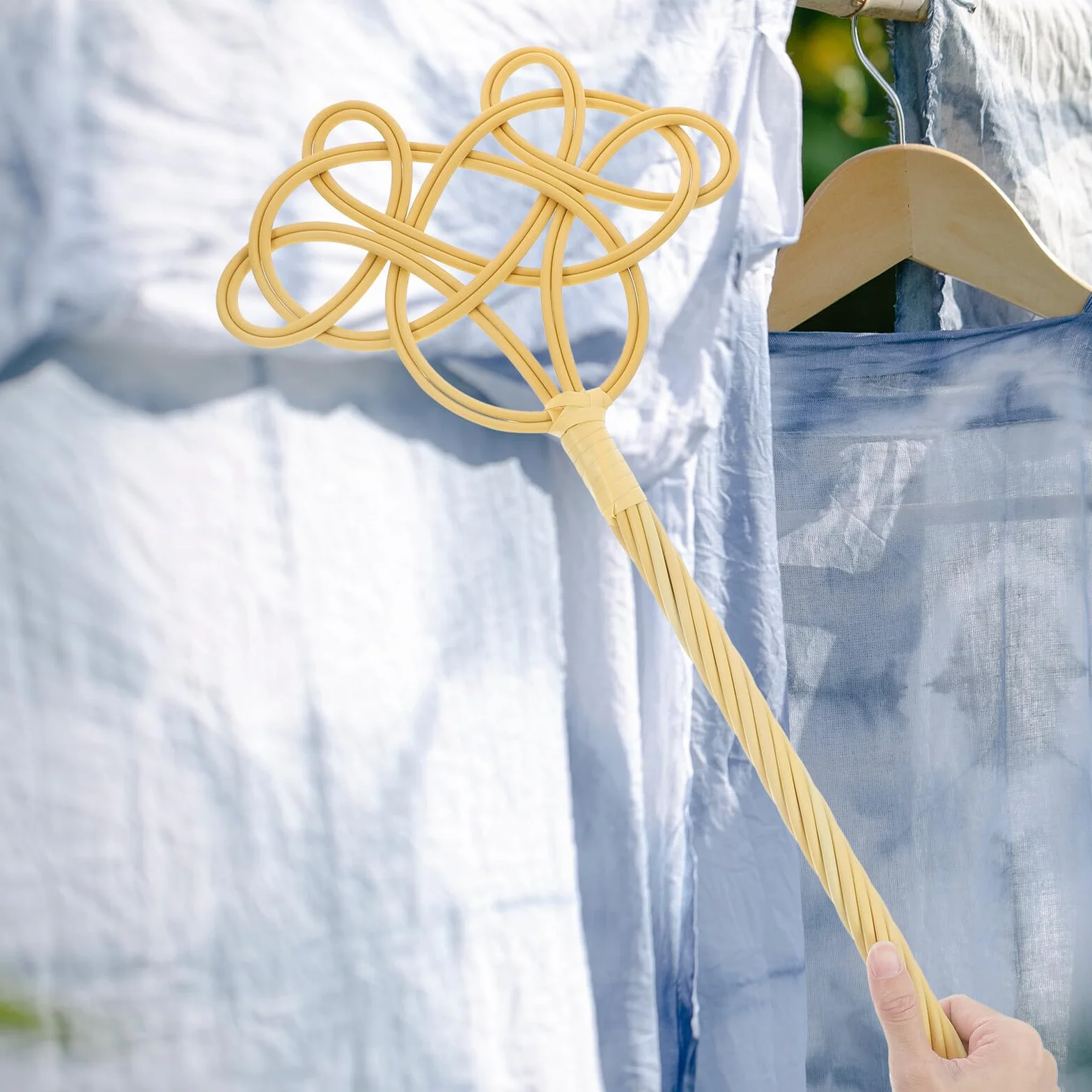 Paleta para Quitar Polvo de Colchas y Alfombras Mango Largo, Raqueta Tradicional de Ratán Sintético, Herramienta Manual para Limpieza Doméstica, Esponjador para Edredones