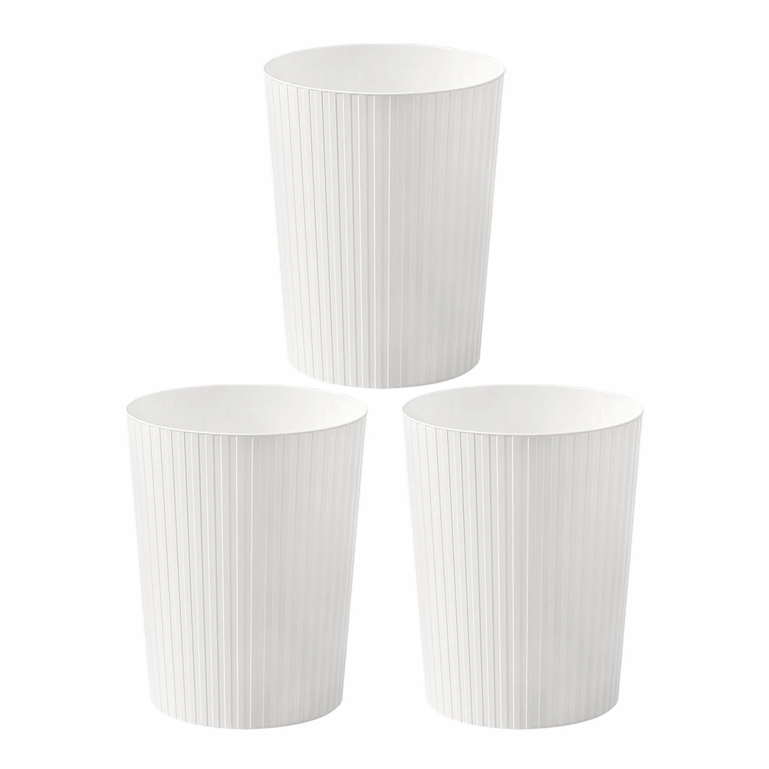 Cetomo 7.2L*3 Papelera de Basura de Plástico, Bote de Basura, Papeleras Pequeñas, Papelera Para Dormitorio, Canasto de Basura Redondo con Raya Sólida, Empilables, Mate, PP, Blanco, 7.2L-3 Unidades