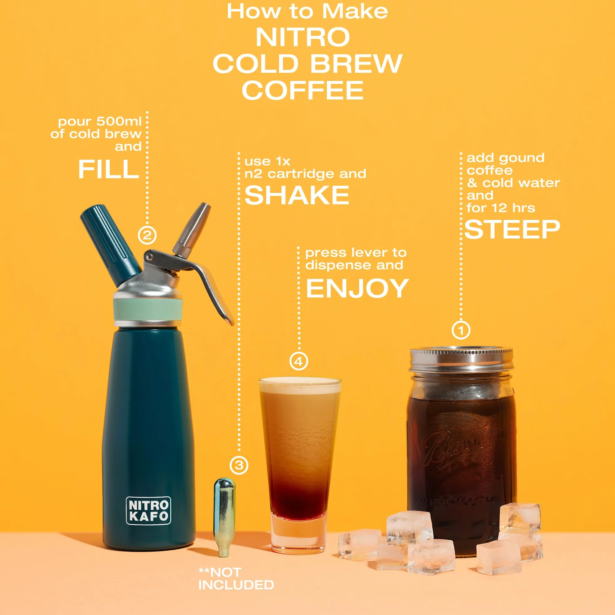 Nitro Kafo Cafetera Nitro de 1 litro, aluminio Cold Brew con boquilla difusora especial, 1 cuarto de galón/1 litro, incluye