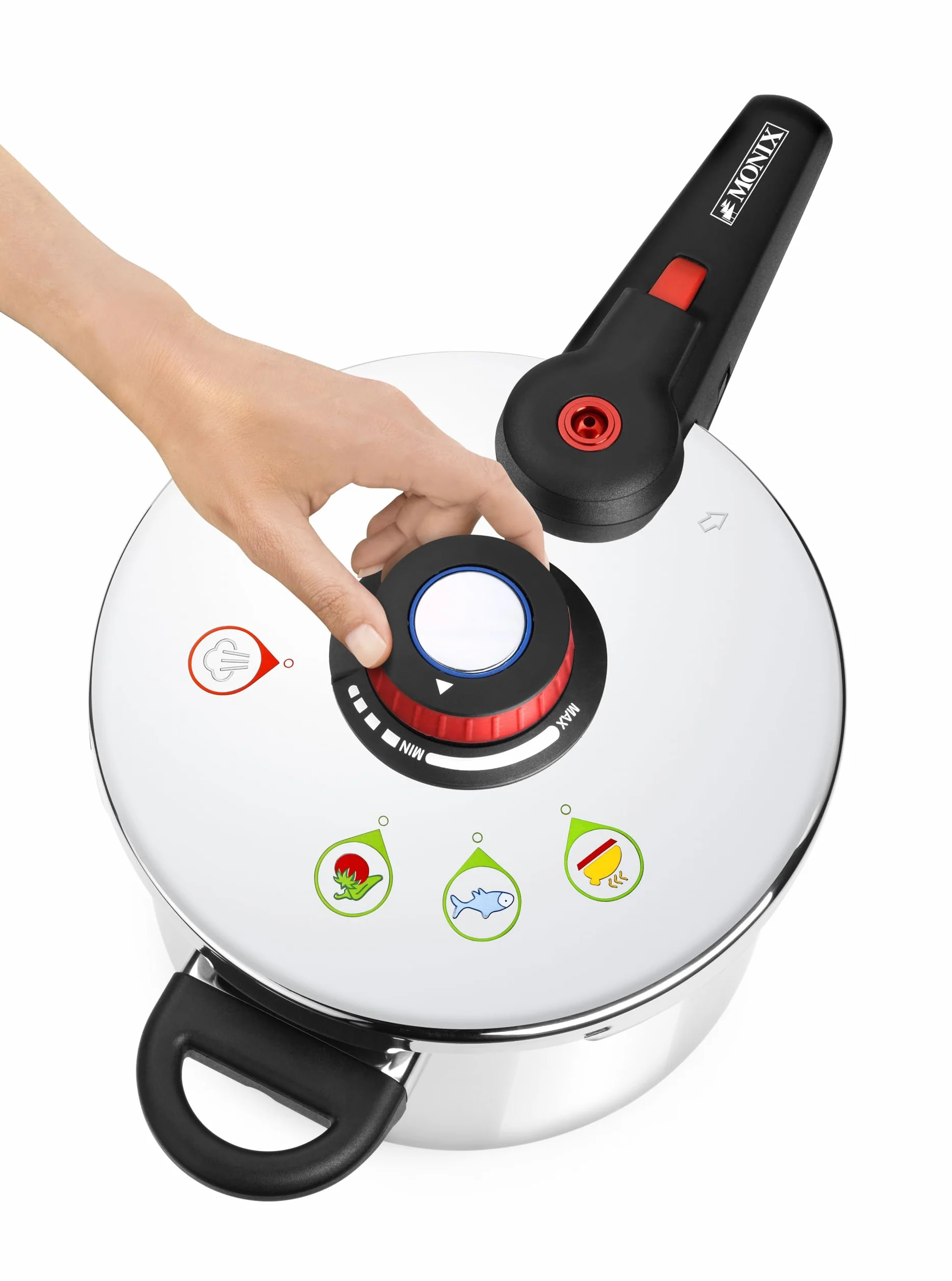 MONIX Selecta Olla a Presión Rápida 9 Litros Acero Inoxidable 18/10 Cierre Automático Plata