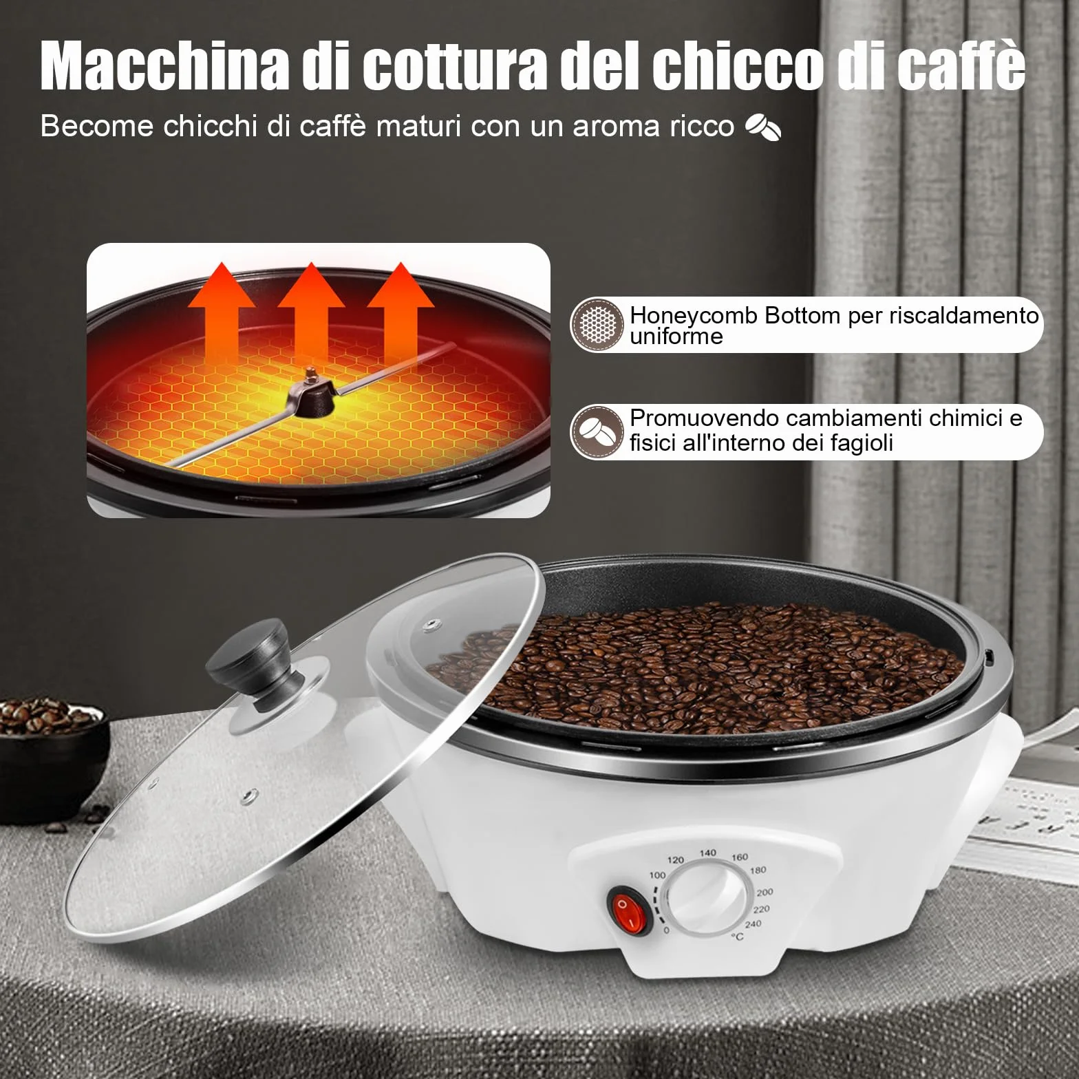 Tostador de café eléctrico 500 g profesional granos frutos secos semillas temperatura ajustable temporizador