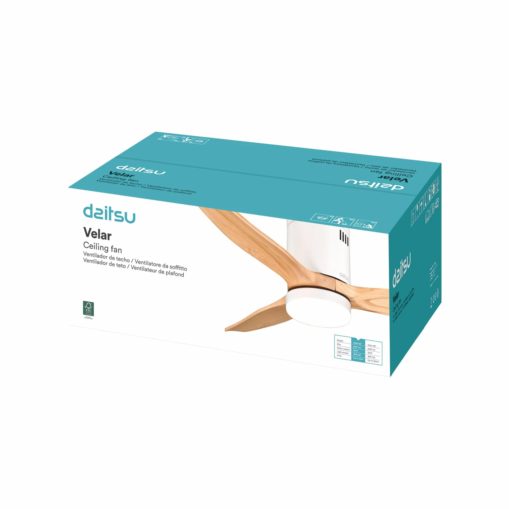 Daitsu Ventilador de Techo con Aspas de Madera Natural Velar | Función Verano/Invierno | 6 Velocidades | Luz Regulable | Control Wi-Fi App & Mando Inalámbrico (Ø107cm - Hasta 12m²)