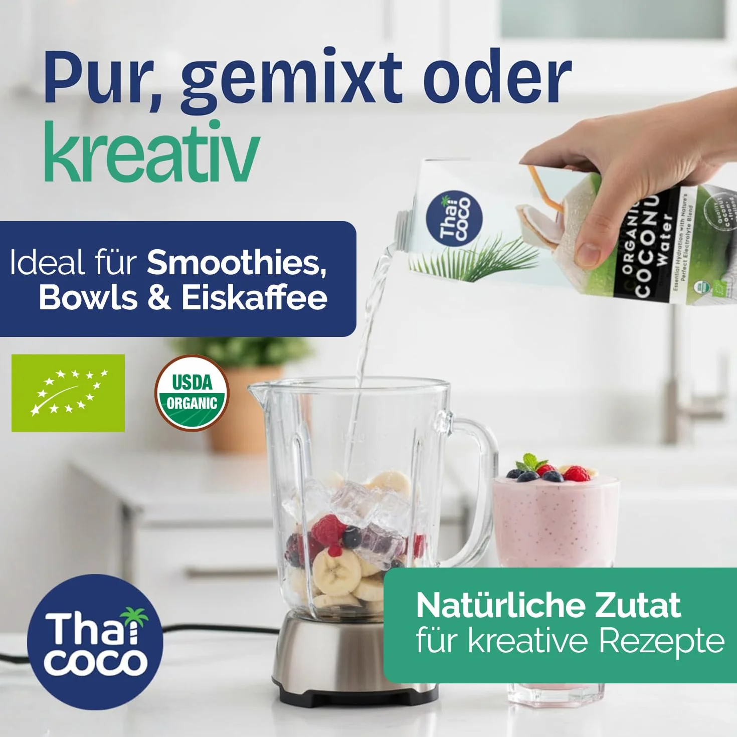 Thai Coco agua de coco 100% ecológica refresco natural Tailandia sin azúcar Tetra Pak 6x1 l