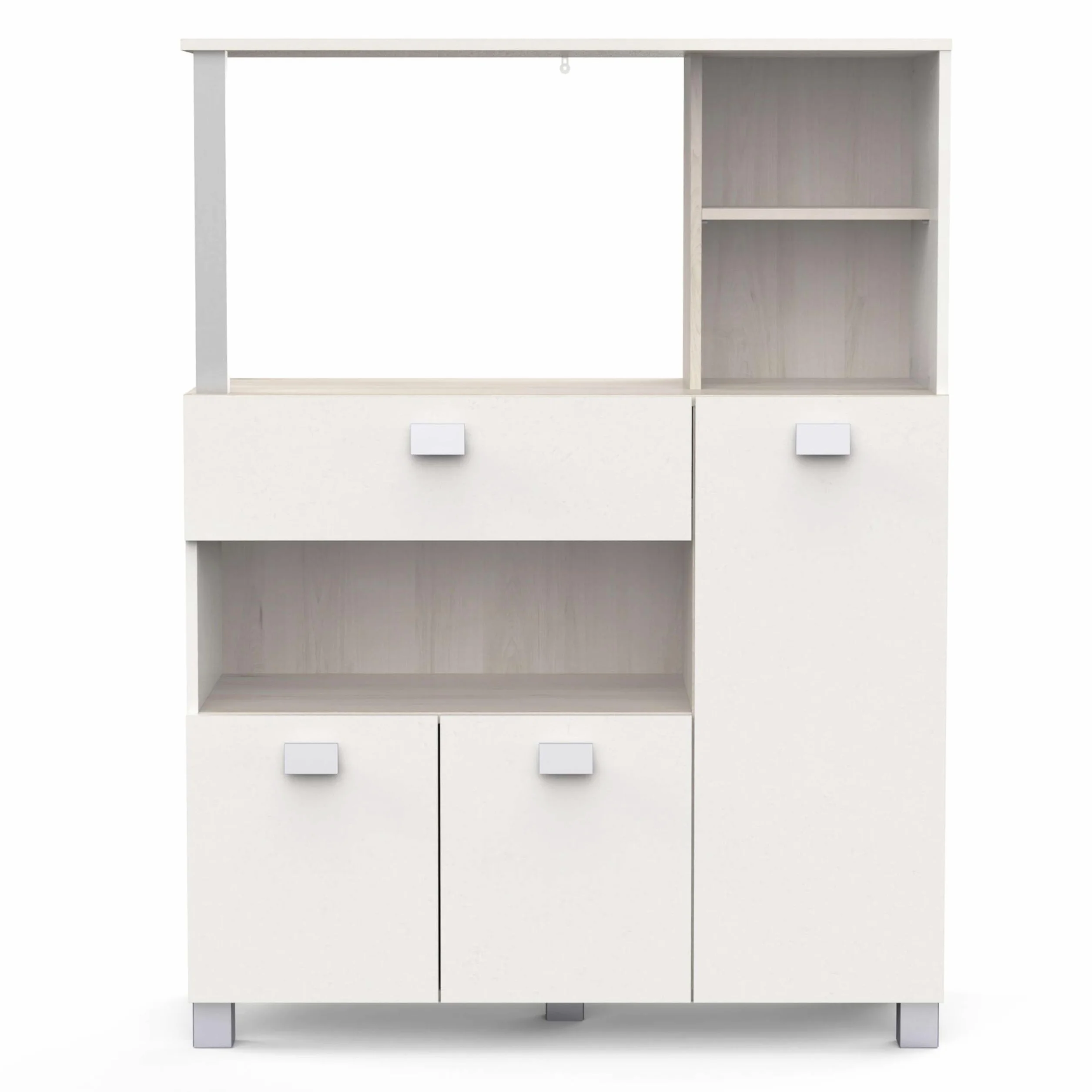 Mueble Auxiliar de Cocina de Suelo con Cajones y Compartimentos en Color Blanco Mate 132x99cm