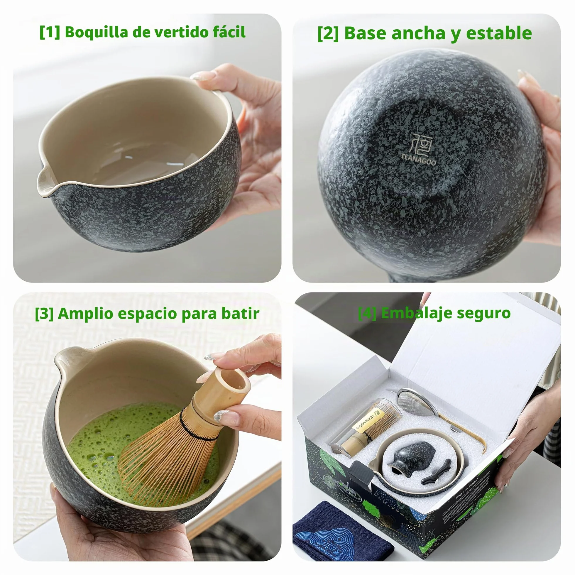 Juego de batidor de matcha TEANAGOO de 7 piezas con tazón, batidor de bambú (chasen), cuchara (chashaku)