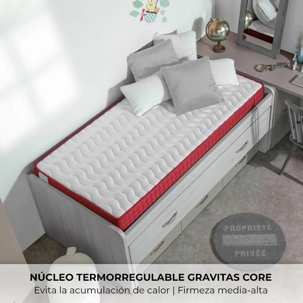 NALUI - Colchón Viscoelástico Reversible 90x190cm Gredos con Altura ±15cm. Tejido Strech y Tejido 3D Transpirable | Especial para Cama Nido | Firmeza Medio-Alta | Adaptable | Hecho en España