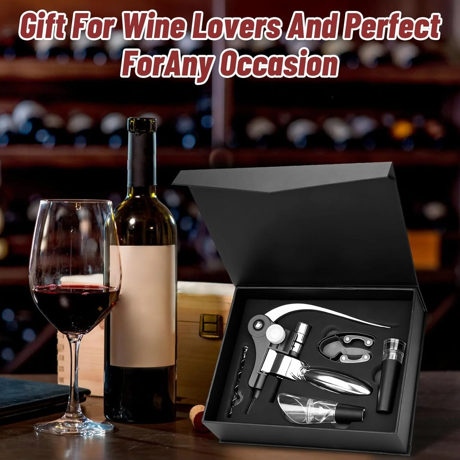 ZUSUZU Sacacorchos Set de Accesorios para Vino 5 Piezas Abridor de Vino de Conejo con Caja Regalo