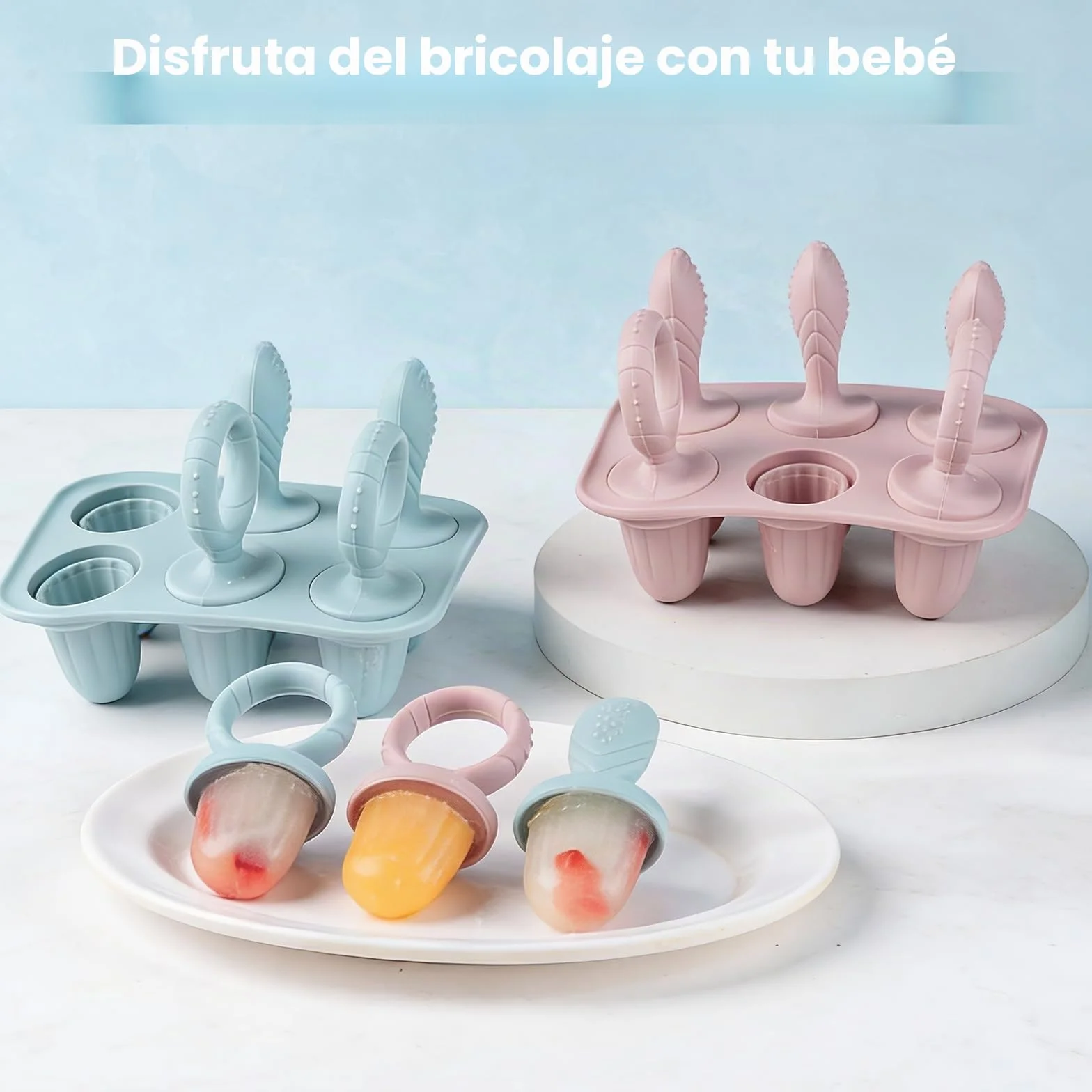 Molde Helado para Bebé, 6X 17ml Mini Moldes Helados con Palos Dentición, Silicona Libre de BPA