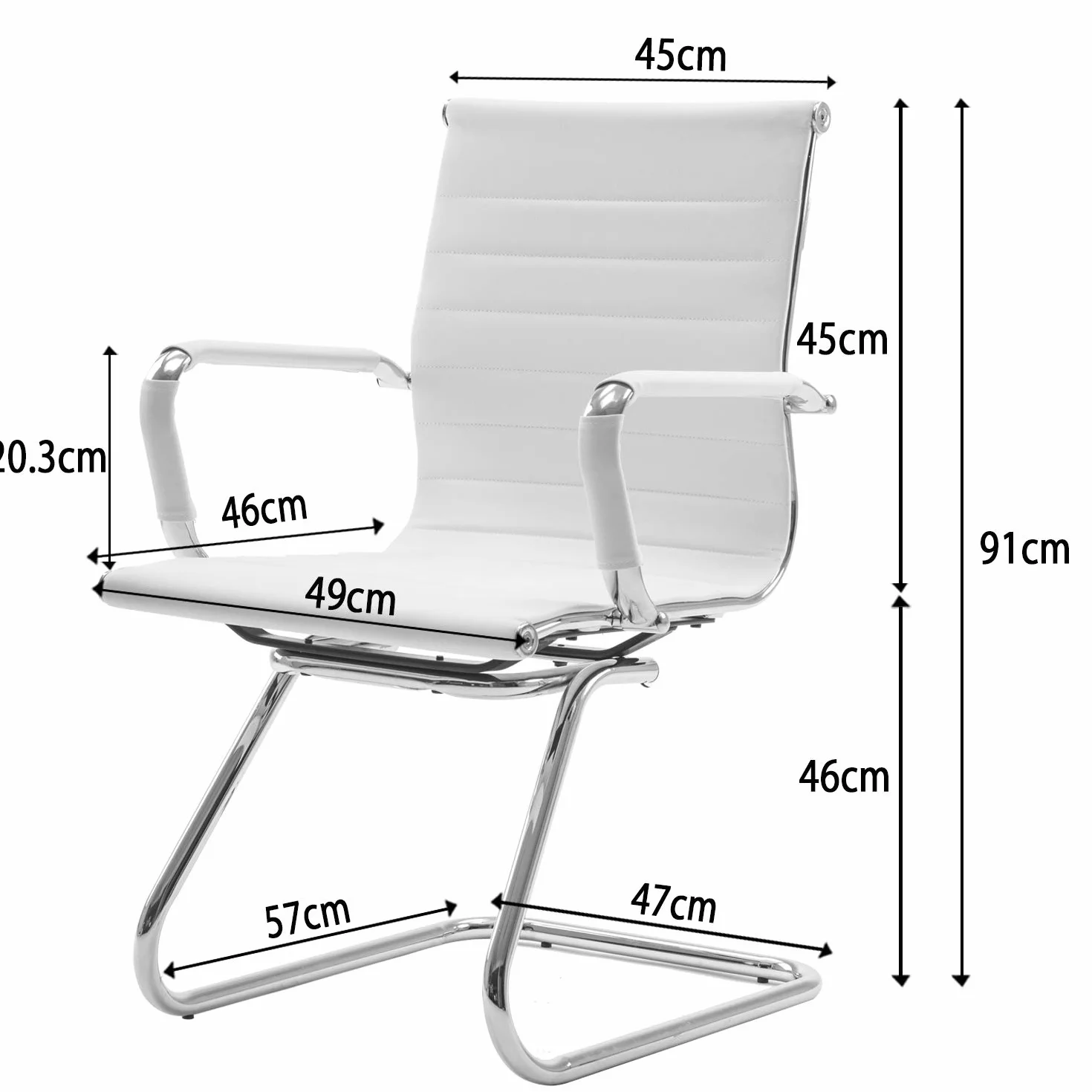 Silla de Oficina de Piel Sintética Wahson, Sillas de Recepción con Apoyabrazos Cromados, Juego de 2 Blanco