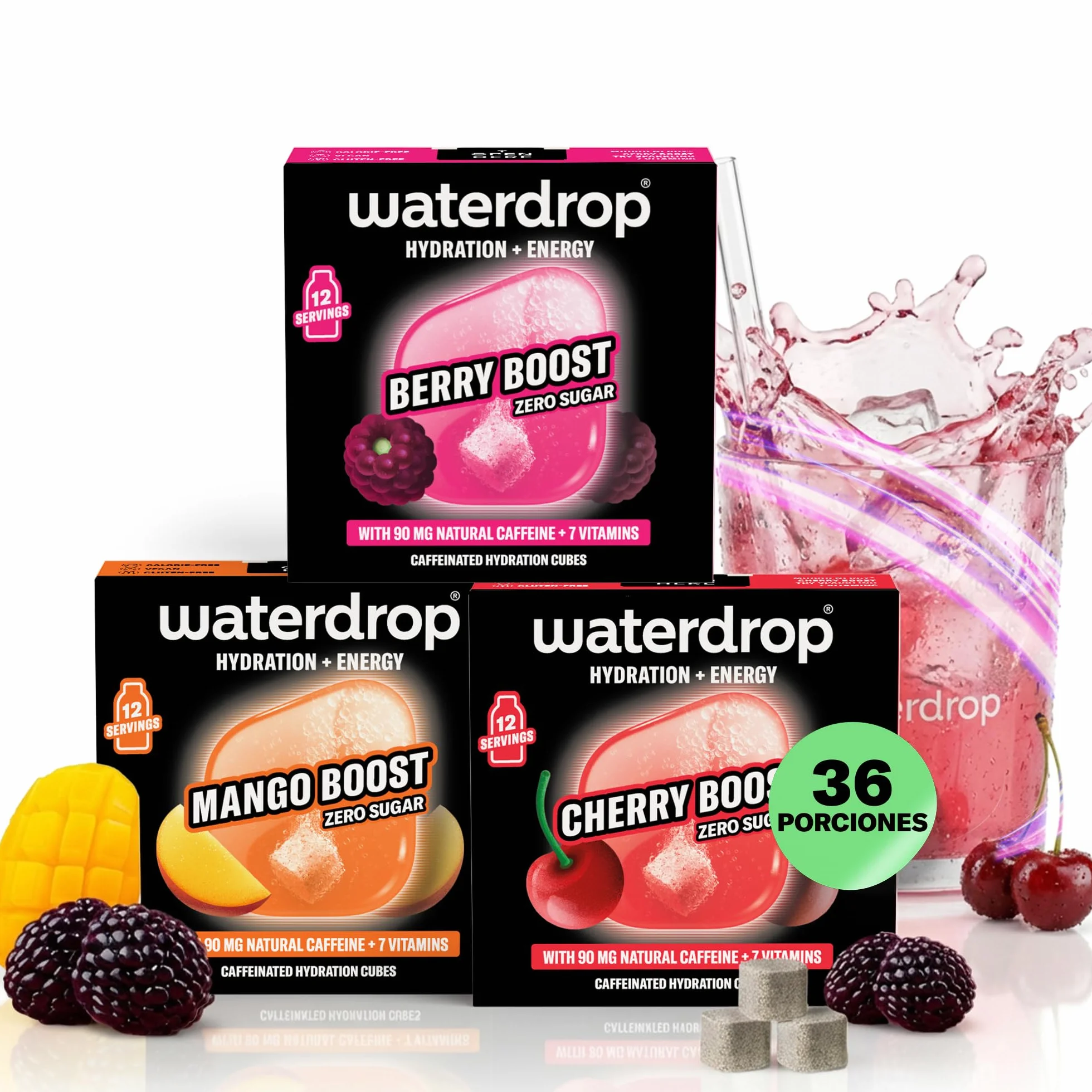 Waterdrop Microdrink Energy Drink 90mg Cafeína Vitaminas 36 Pastillas Saborizantes Sin Azúcar