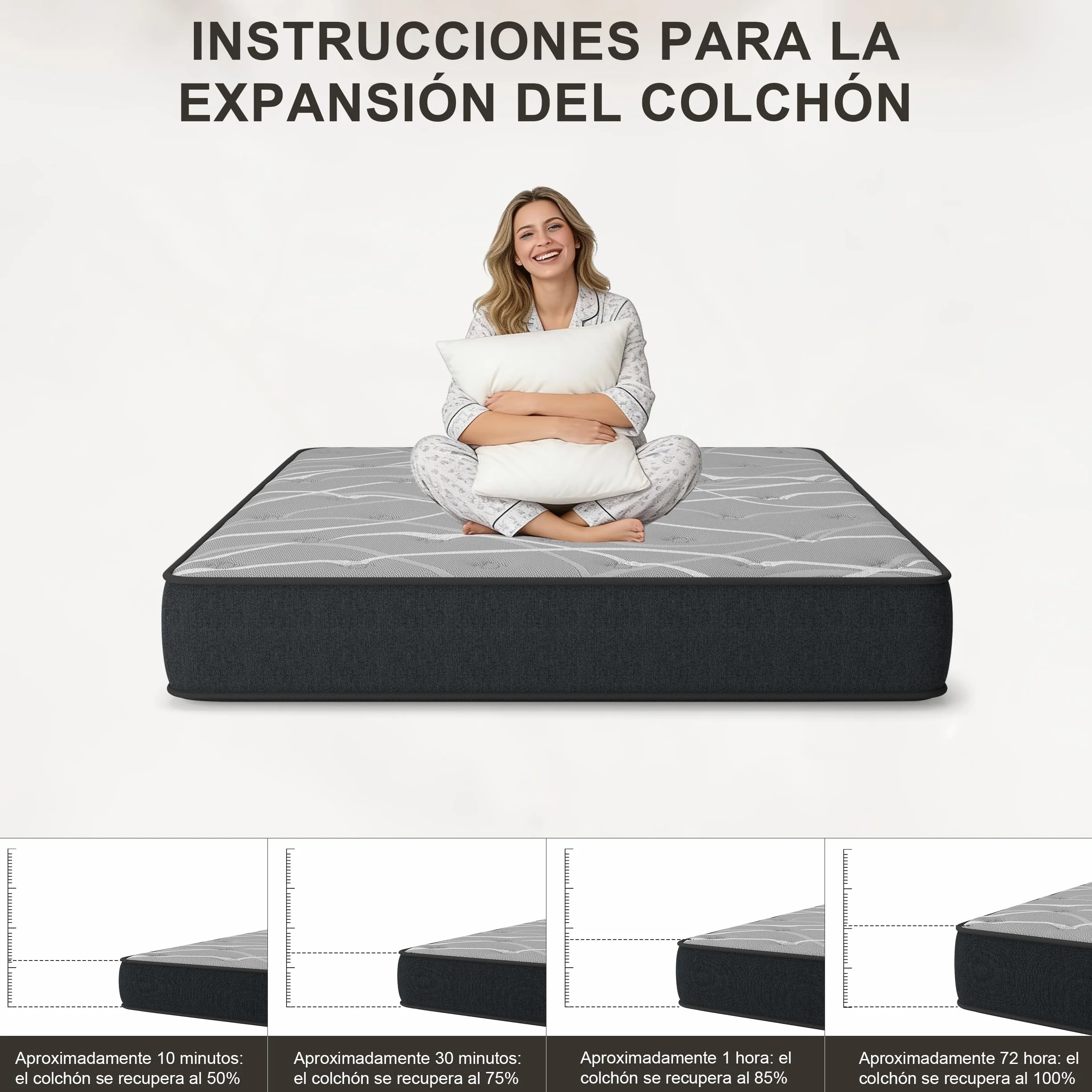 DEWINNER Colchón Viscoelástico 135x190 cm Altura 25 cm Hipoalergénico