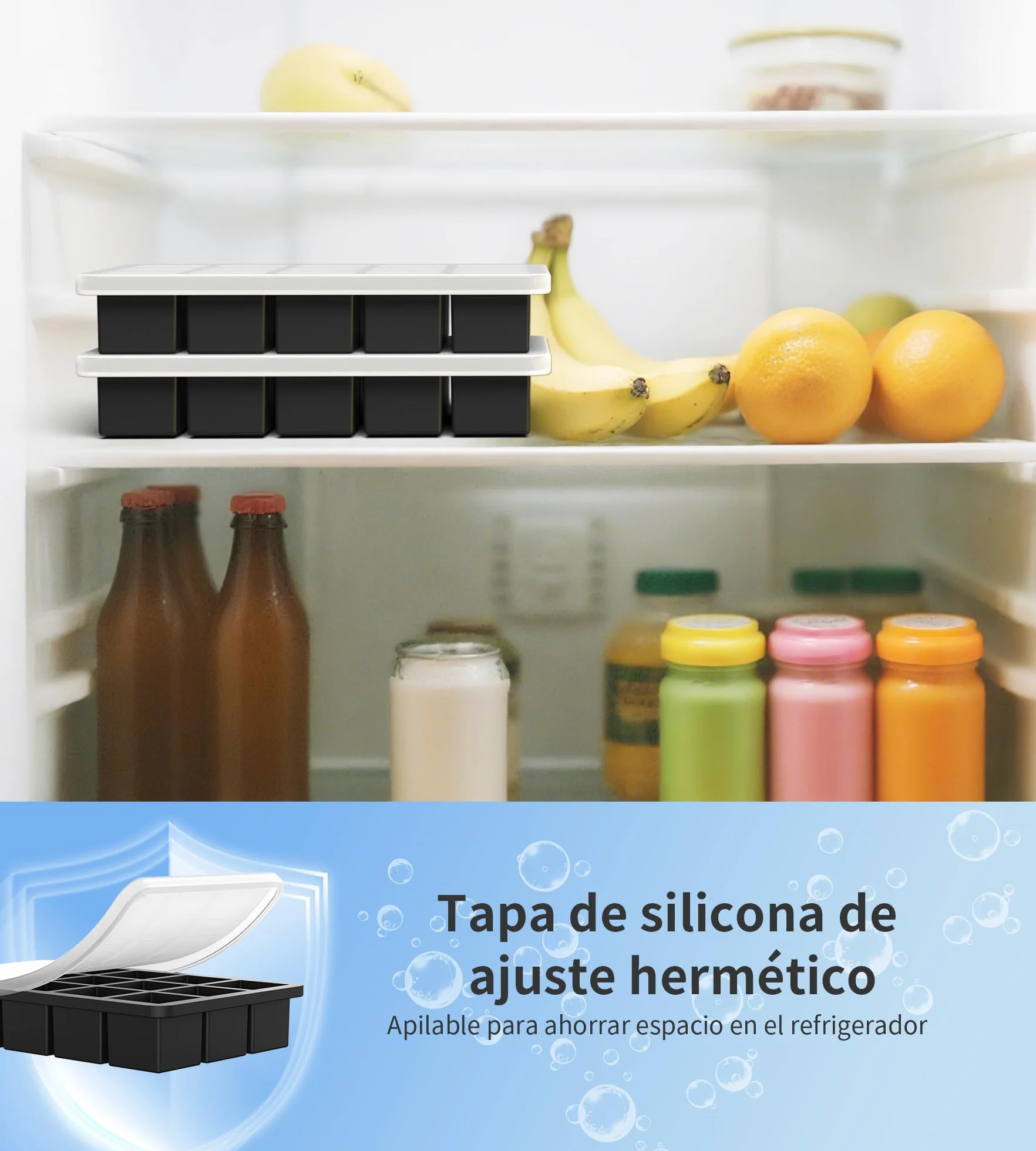 Ankway Bandejas de Cubitos de Hielo Silicona con Tapa 30 Cubiteras Cuadradas 3,2cm sin BPA