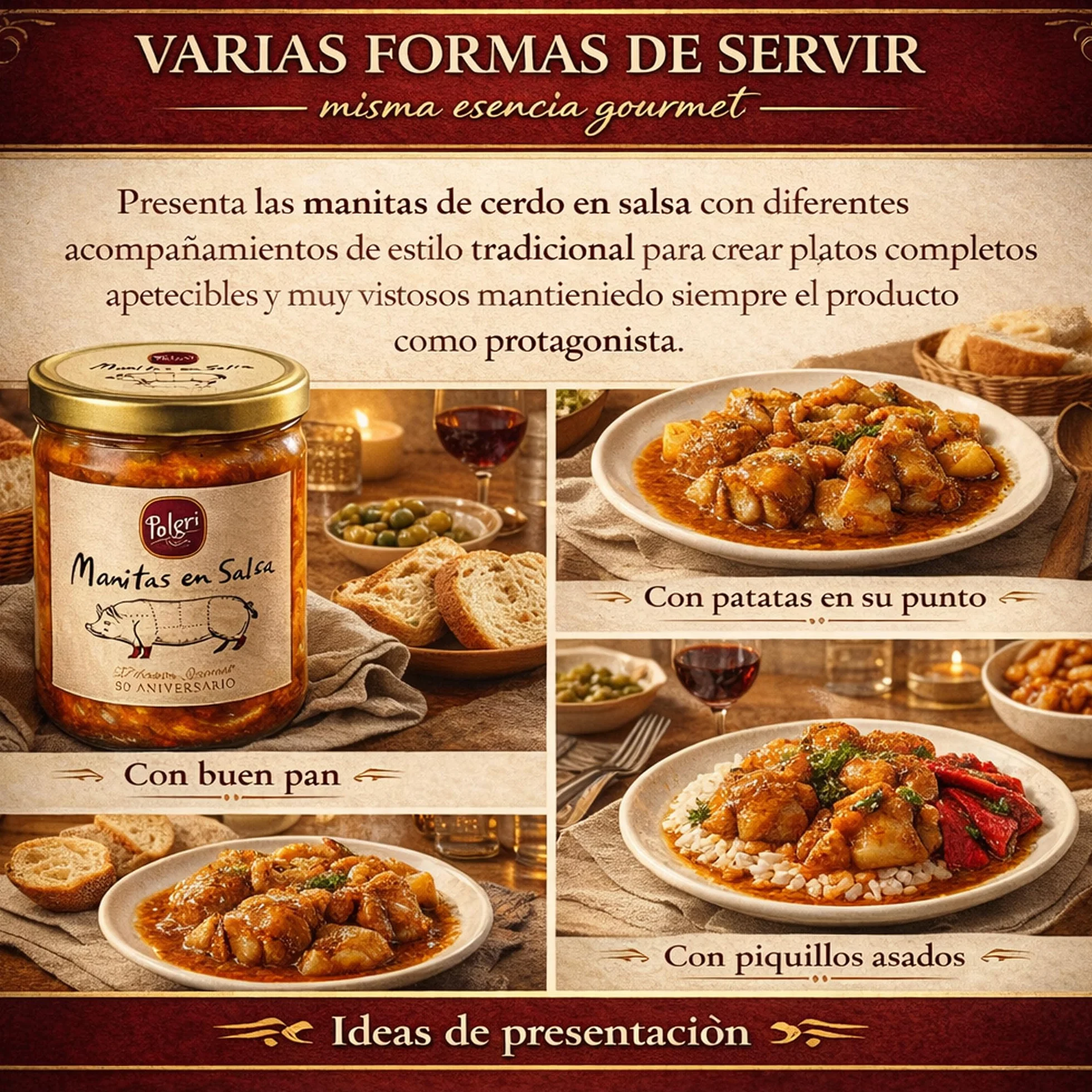 POLGRI Manitas de Cerdo en Salsa Conserva Gourmet 850 ml Plato Preparado