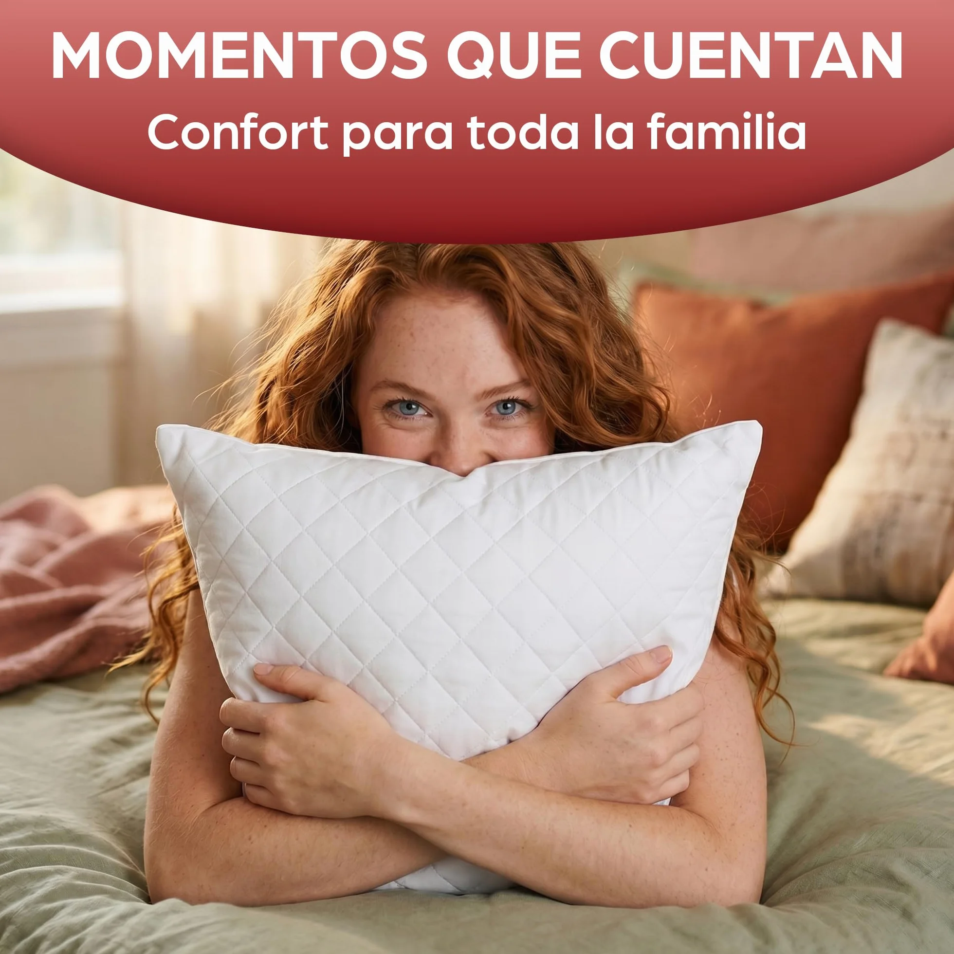 Flowen Almohadas para Cama 65x65 2 Unidades Relleno Cojin Hipoalergénico Antiácaros y Suave Cuadrado para Hogar con Funda de Almohada Acolchada Blanco Extraíble y Lavable