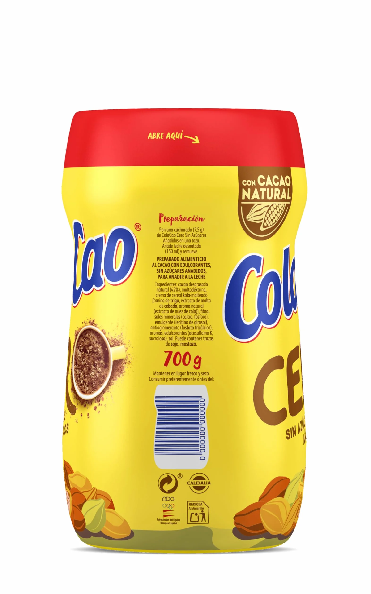 ColaCao Cacao Soluble Natural 0% Azúcares Añadidos 700g