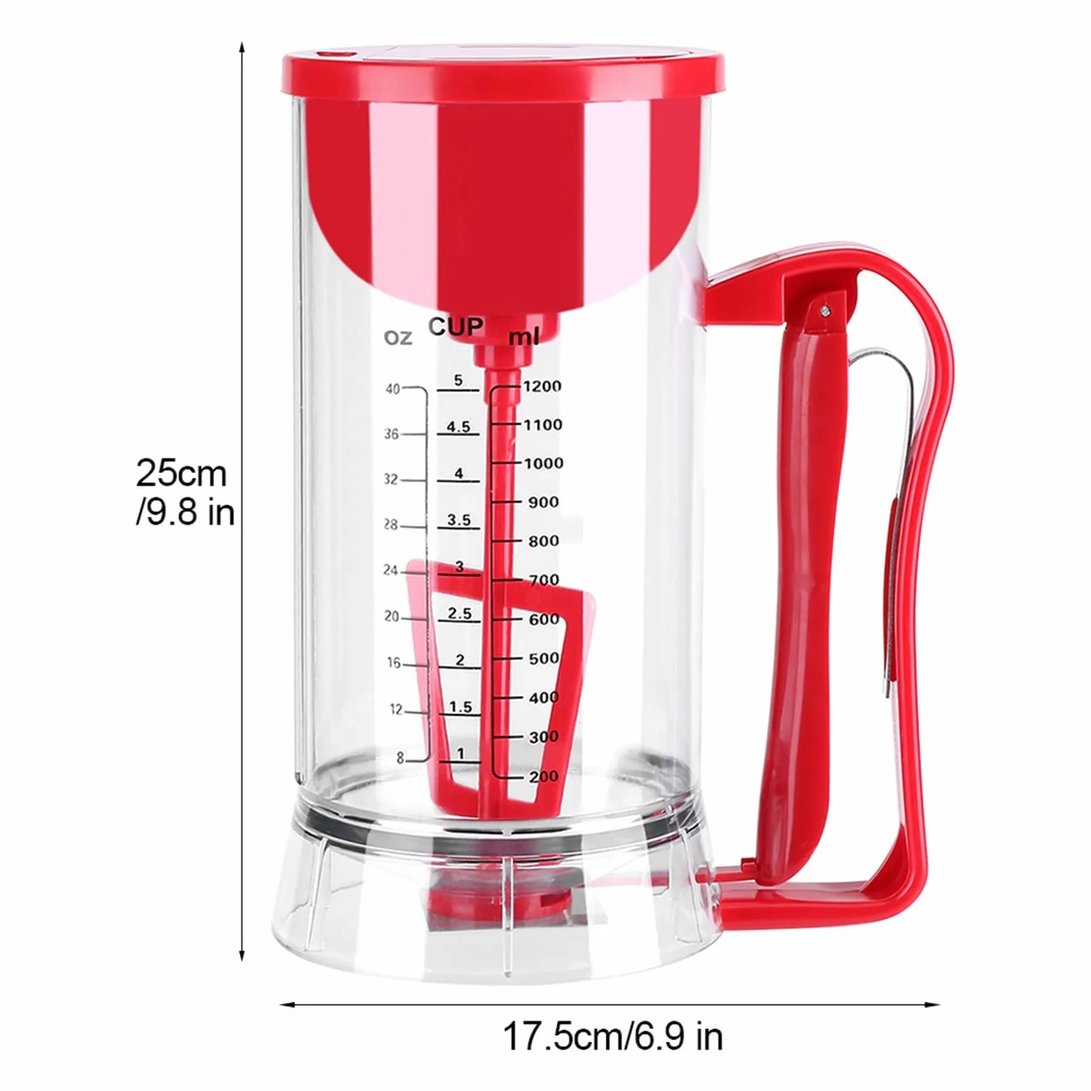 Dispensador de Masa Eléctrico 2 en 1, 1200mL, con Mezclador y Porcionador para Tartas, Waffles, Crepes, Tortitas, con Tapa y Balanza