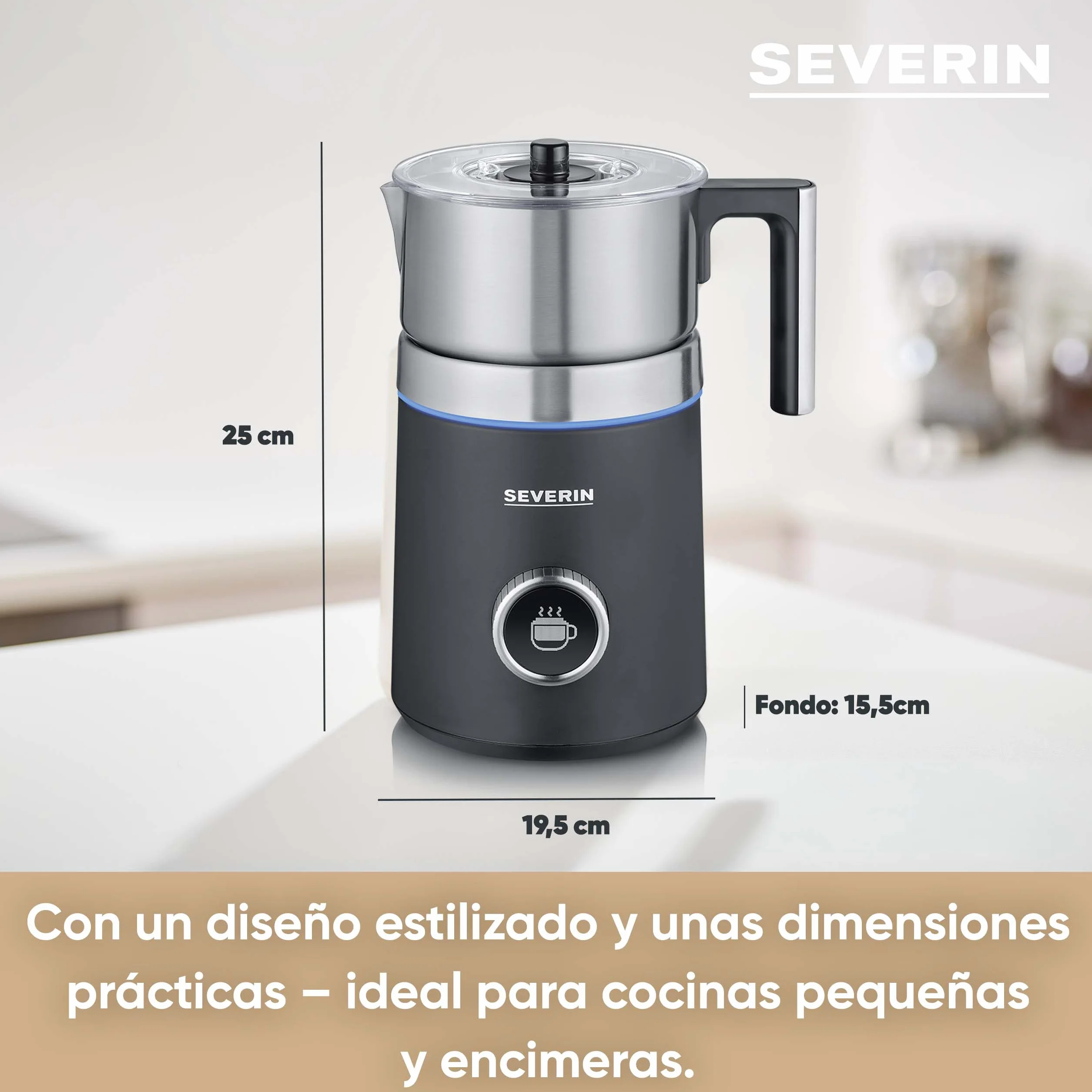 SEVERIN Espumador de leche por inducción Spuma 700 Plus, espumador eléctrico apto para el lavavajillas, bote espumador, acero inoxidable cepillado/negro mate, SM 3587