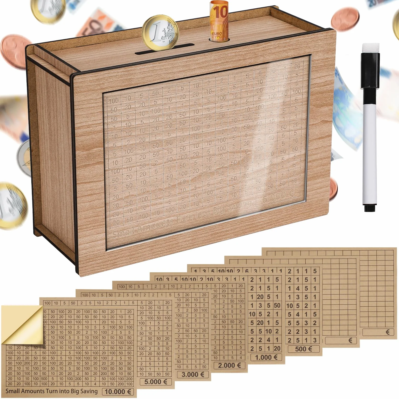 Alyvisun Hucha de Madera 5000€ Alcancía Cerdito Retro Reutilizable con Contador