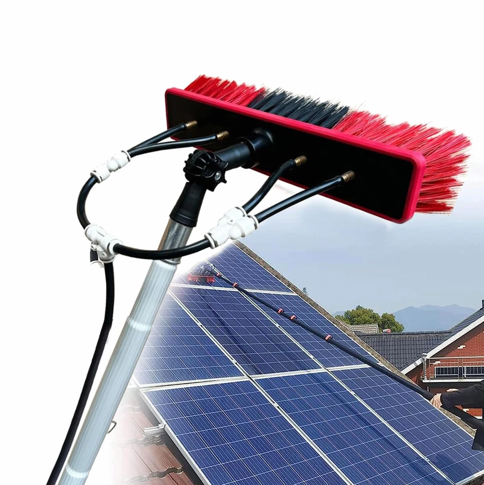 15m Limpieza de Paneles fotovoltaicos y solares Coches Caravana Camiones Camper y autobuses Lavado de Autos Cepillo de Agua Poste de Limpieza de extensión Ajustable Cepillo Placas Solares
