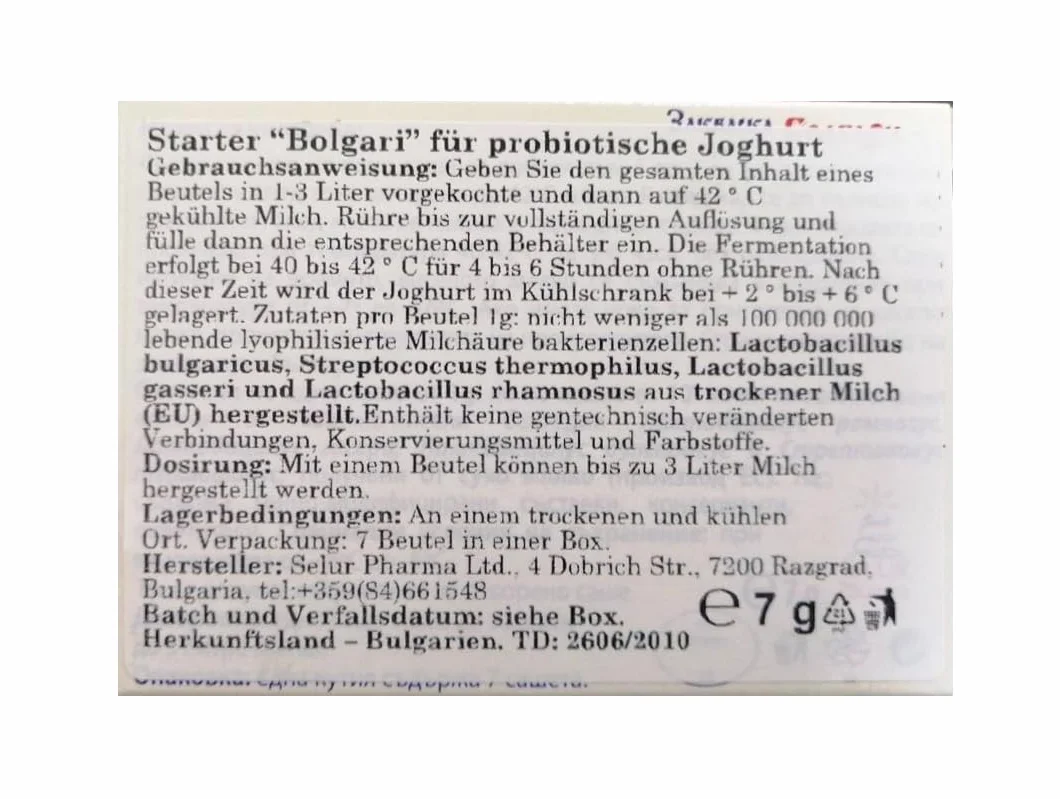BOLGARI kultury jogurtowe liofilizowane 7 sztuk probiotyczne