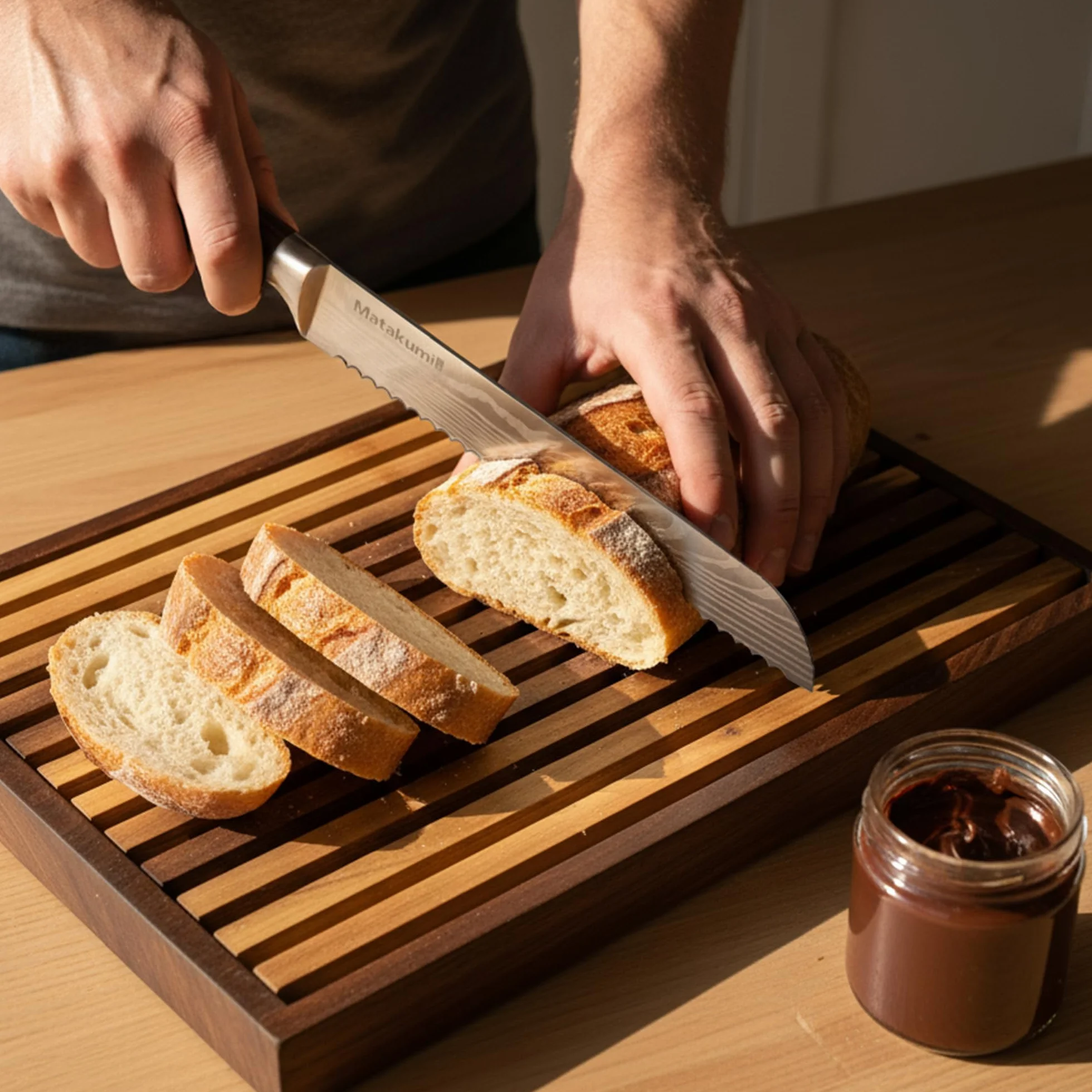 Matakumi Cuchillo Pan 20 cm Hoja Dentada – Extra Afilado Cuchillo Panero Hecho de Acero Inoxidable – Cuchillo Para Pan en Estilo Damasco – Cuchillo de Sierra de Cocina Para Pan