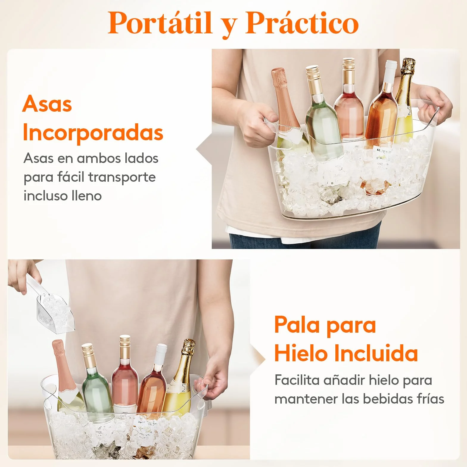 Lifewit Cubitera para Botellas Grande 6.5L, Enfriador de Botellas de Vino con Cuchara, Ice Bucket Portátil 38x18x20 cm, Juego de 2