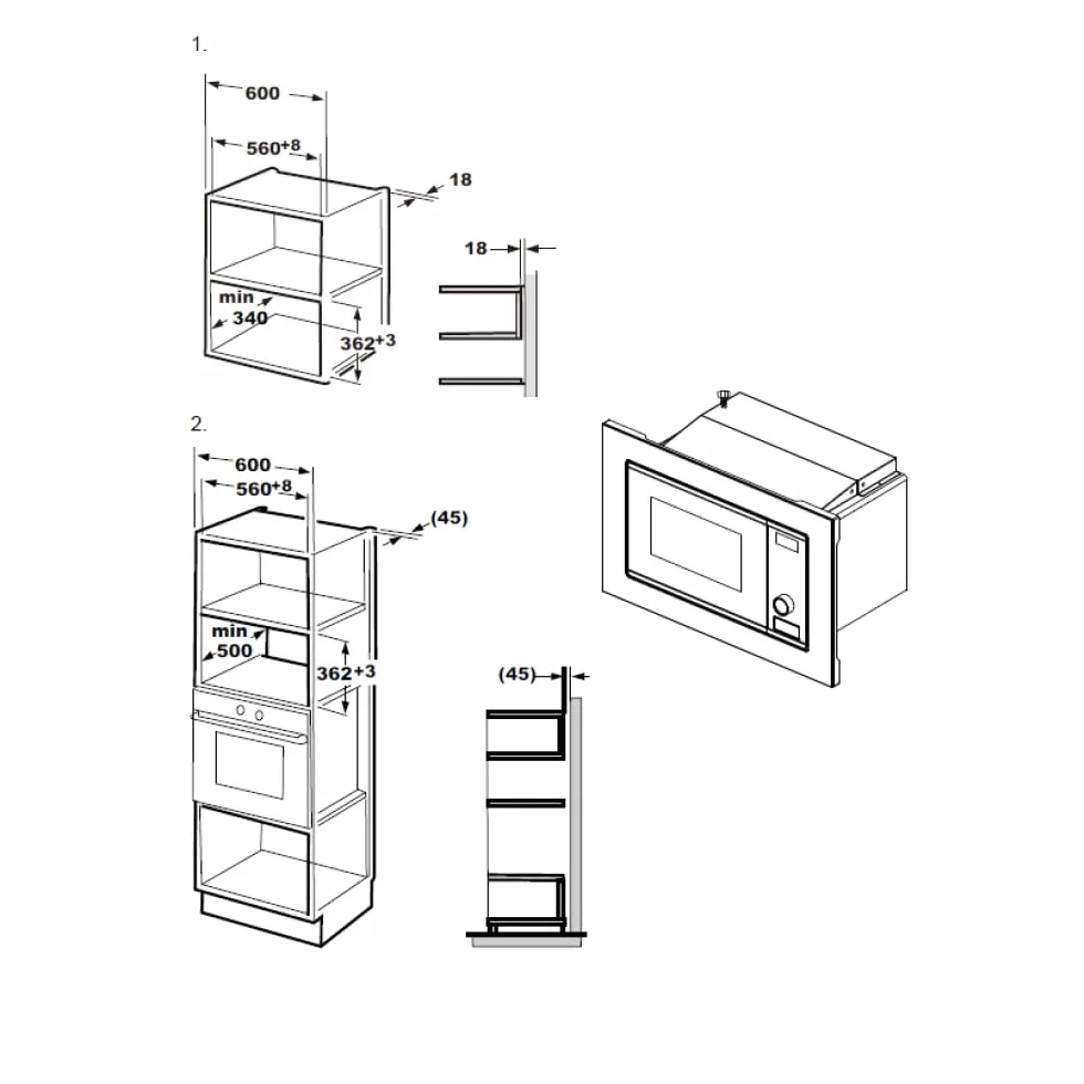 Svan Microondas 20 Litros Integrable con Grill Blanco SMWI2800DGB. 800W, Grill 1000W, 8 Programas, Modo Descongelación, Revestimiento Interior, Fácil Limpieza, Temporizador 95min.