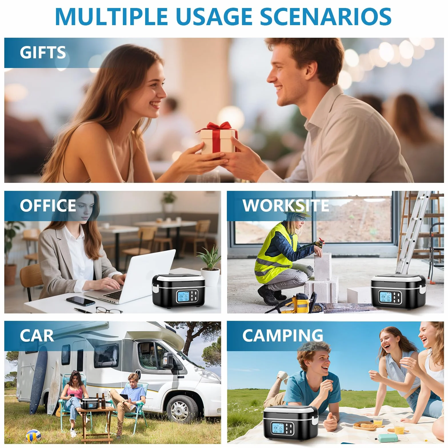 G-STORY Fiambrera Electrica 27000mAh Calentador de Comida Portatil 1,5L Lunch Box, con temporizador y control de temperatura, para oficina, camión y exteriores