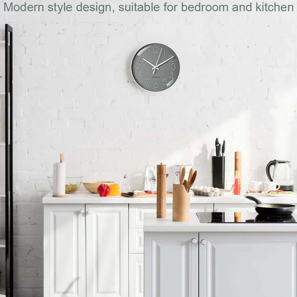 Aolso Reloj de Pared 8 Pulgadas Silencioso Movimiento de Cuarzo Clásico Moderno Decorativo Cocina Comedor Habitación Funciona con Pilas Gris