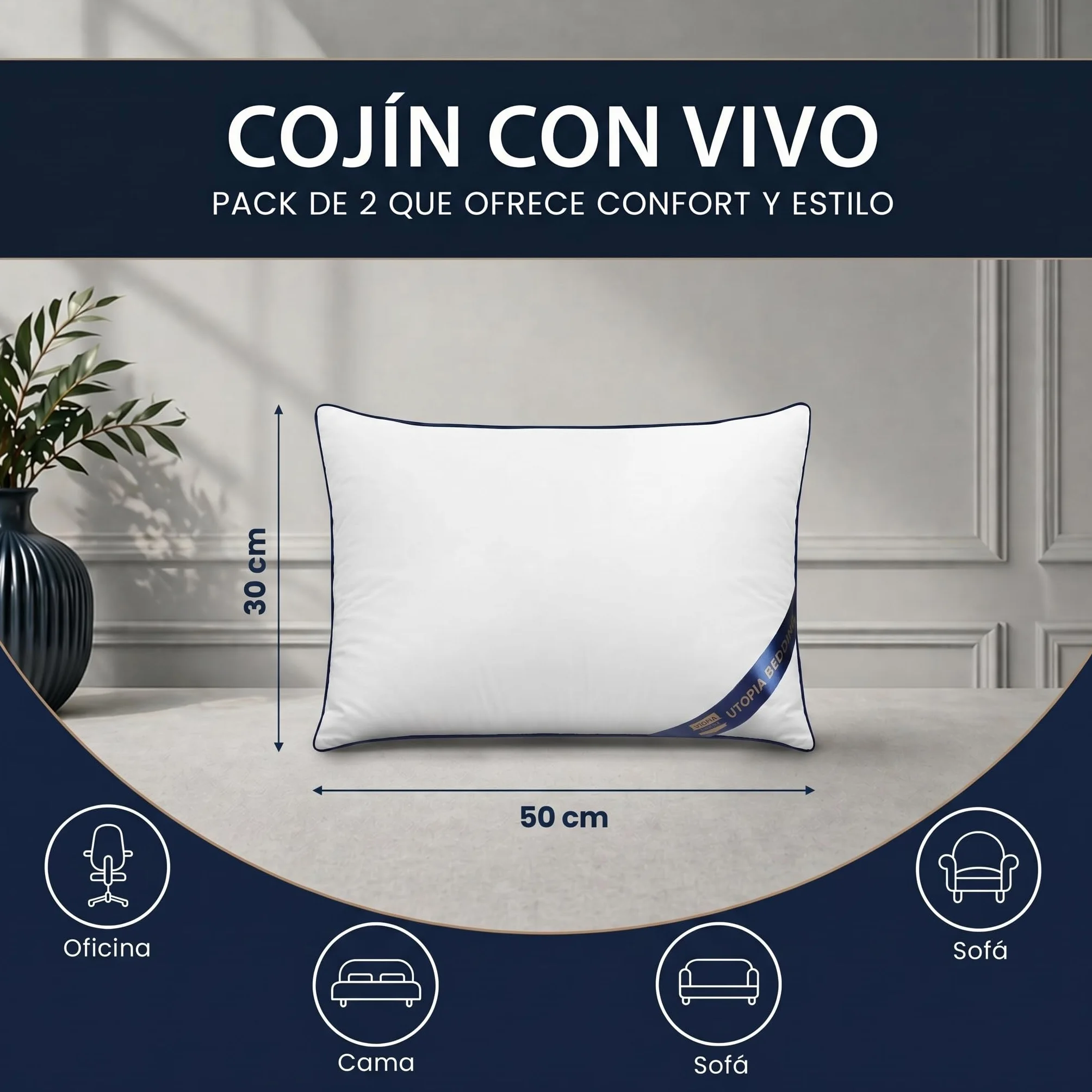 Utopia Bedding Relleno Cojín Decorativo 30x50 cm Blanco 2 Unidades