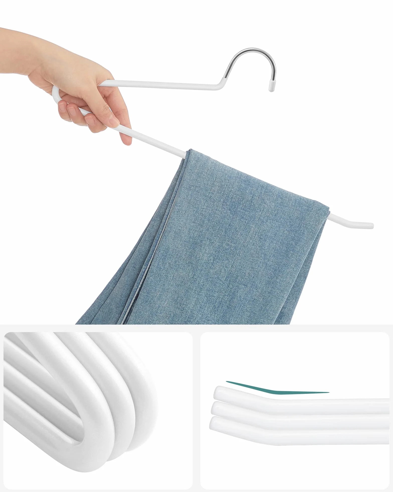 SONGMICS Perchas para Pantalones, Juego de 20, Perchas de Metal para Pantalones con Funda Antideslizante, 38 cm de Ancho, Ahorran Espacio, Blanco CRI004WT-20