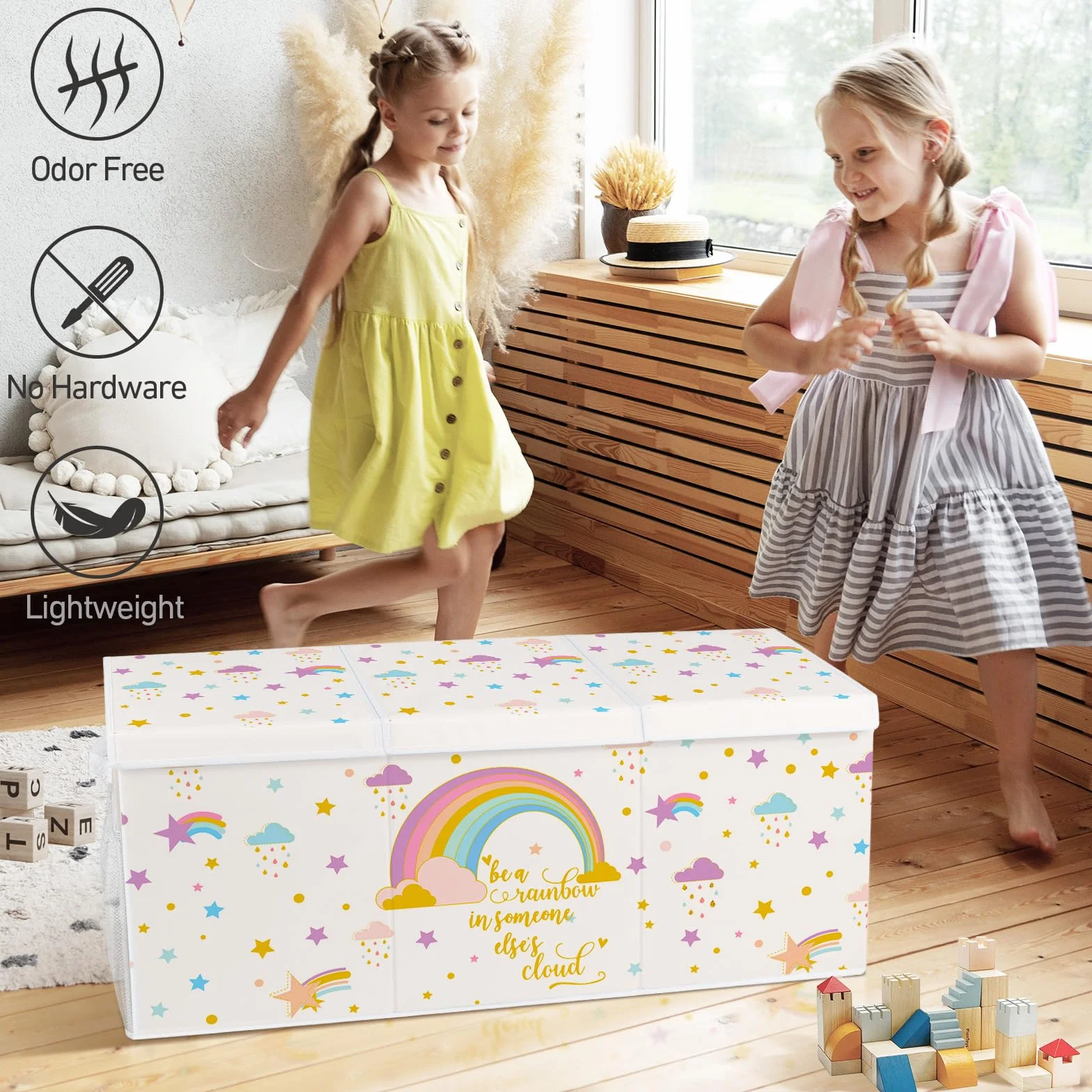 Baul Juguetes Infantil Zapatero Cesta Organizador Almacenaje 124L Tela Oxford Plegable 96x32x40cm Arcoiris