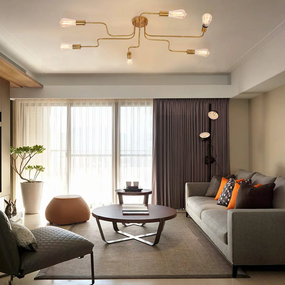Moderno Candelabro Color Oro 6 E27 para sala de estar (Sin bombilla)