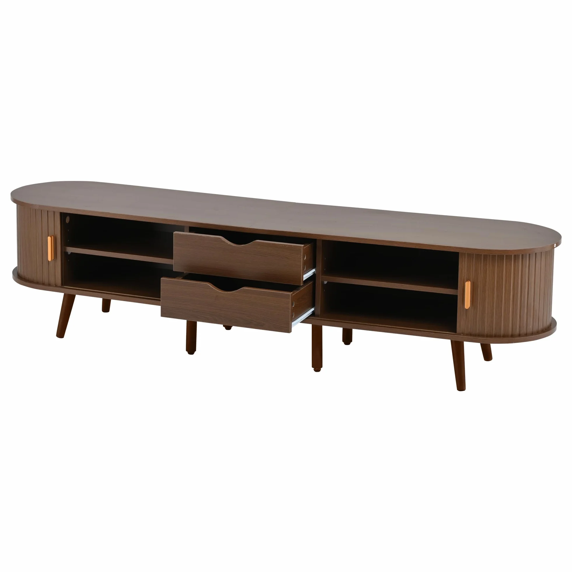 Armario de TV de salón con espacio de almacenamiento y tablero redondo de madera de densidad media con 2 cajones, apto para 175 x 40 x 42 cm