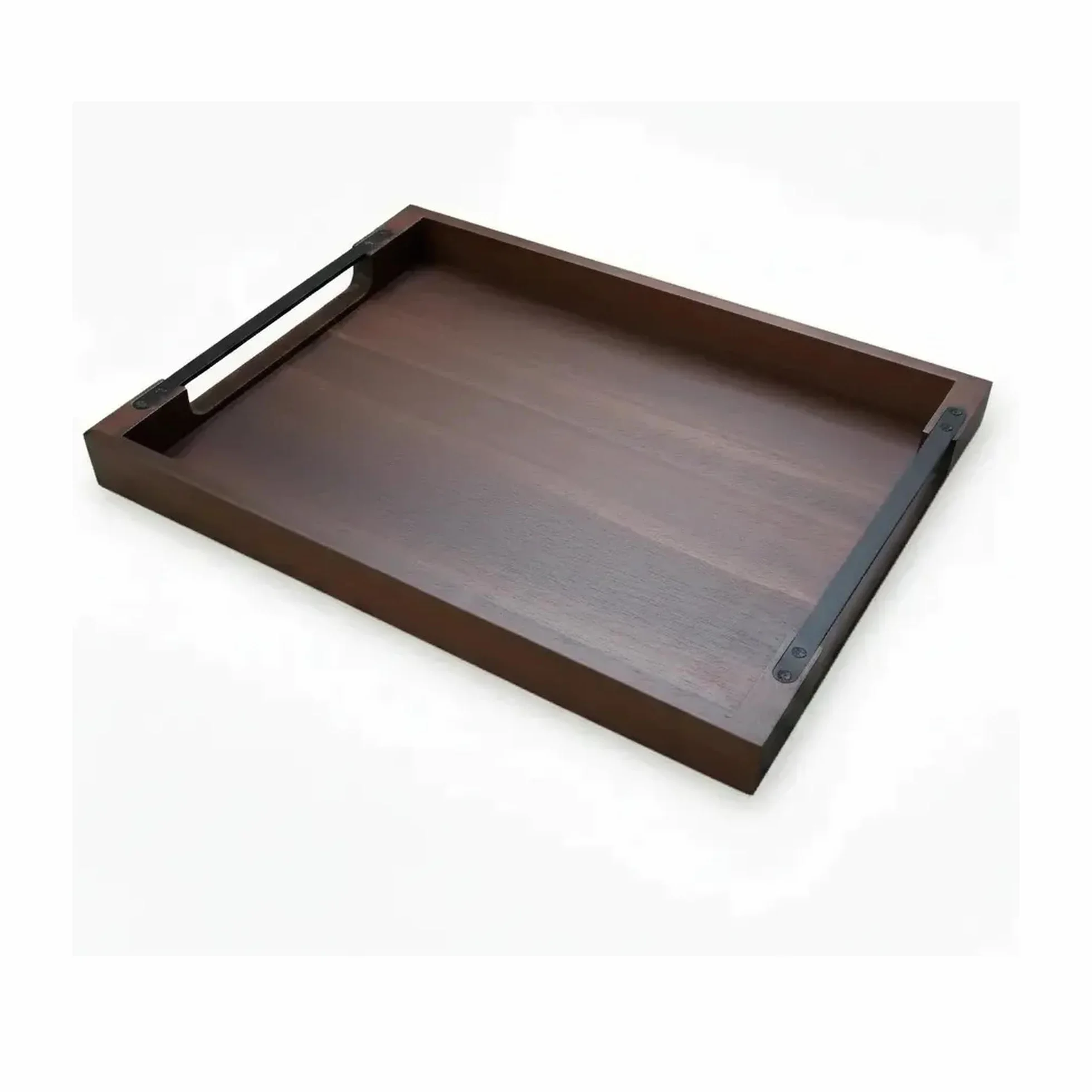 Bandeja de Madera Acacia XL 53 × 43 cm con Asas – Servir y Desayuno | Bandeja de madera de acacia XL 53 × 43 cm con asas de metal; para servir comida, desayuno en la cama y decoración