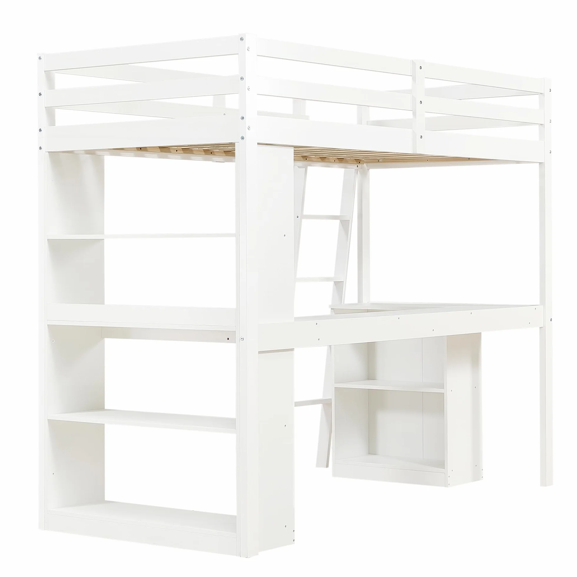 SUKY Cama Alta 90x200 cm con Estante de Almacenamiento y Barandilla de Seguridad