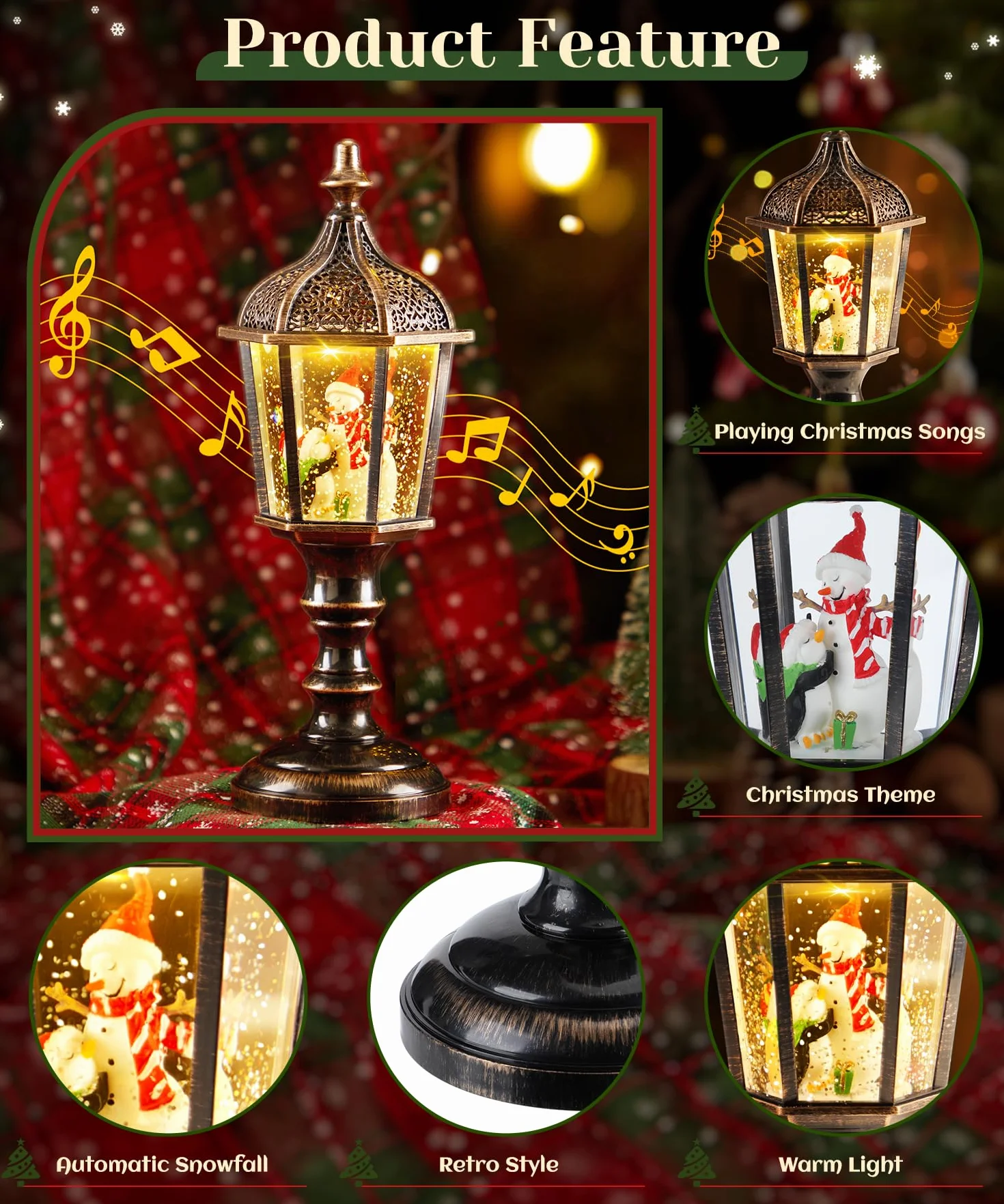 Linterna de globo de nieve LED Navidad con música Farolillo retro Decoración Regalo