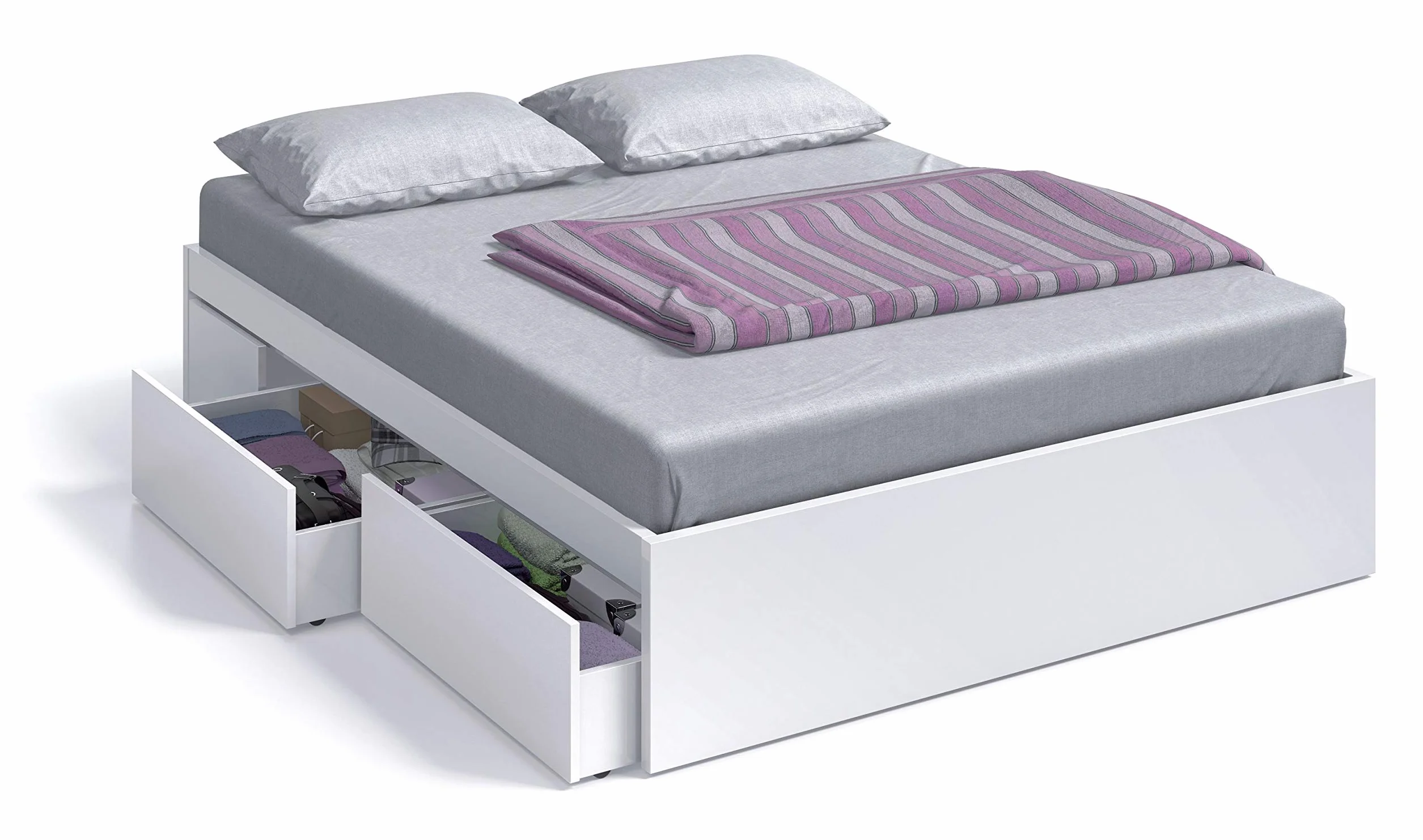 Miroytengo Muebles Dormitorio Matrimonio Completo Color Blanco y Cemento (Cama + cabecero + cómoda + Armario) SOMIER Incluido